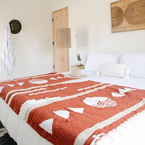 Vibrant Maroon & Tan Mexican Blanket: Authentic Handmade Serape for Beach, Yoga, Camping, or Decor