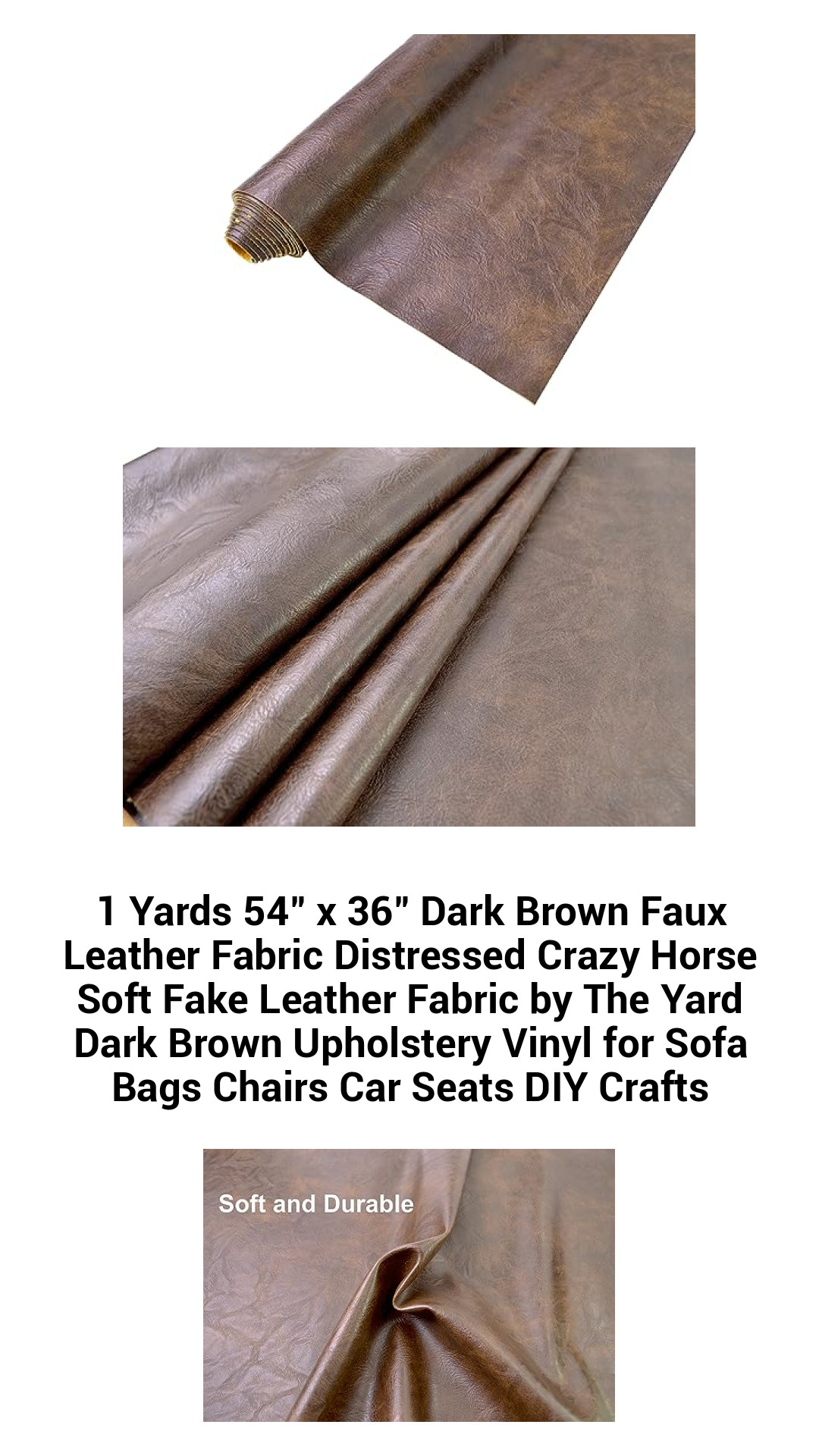 1 Yards 54" x 36" Dark Brown Faux Leather Fabric Distressed Crazy Horse Soft Fake Leather Fabric by The Yard Dark Brown Upholstery Vinyl for Sofa Bags Chairs Car Seats DIY Crafts 1 Yards 54" x 36" Dark Brown Faux Leather Fabric Distressed Crazy Horse Soft Fake Leather Fabric by The Yard Dark Brown Upholstery Vinyl for Sofa Bags Chairs Car Seats DIY Crafts