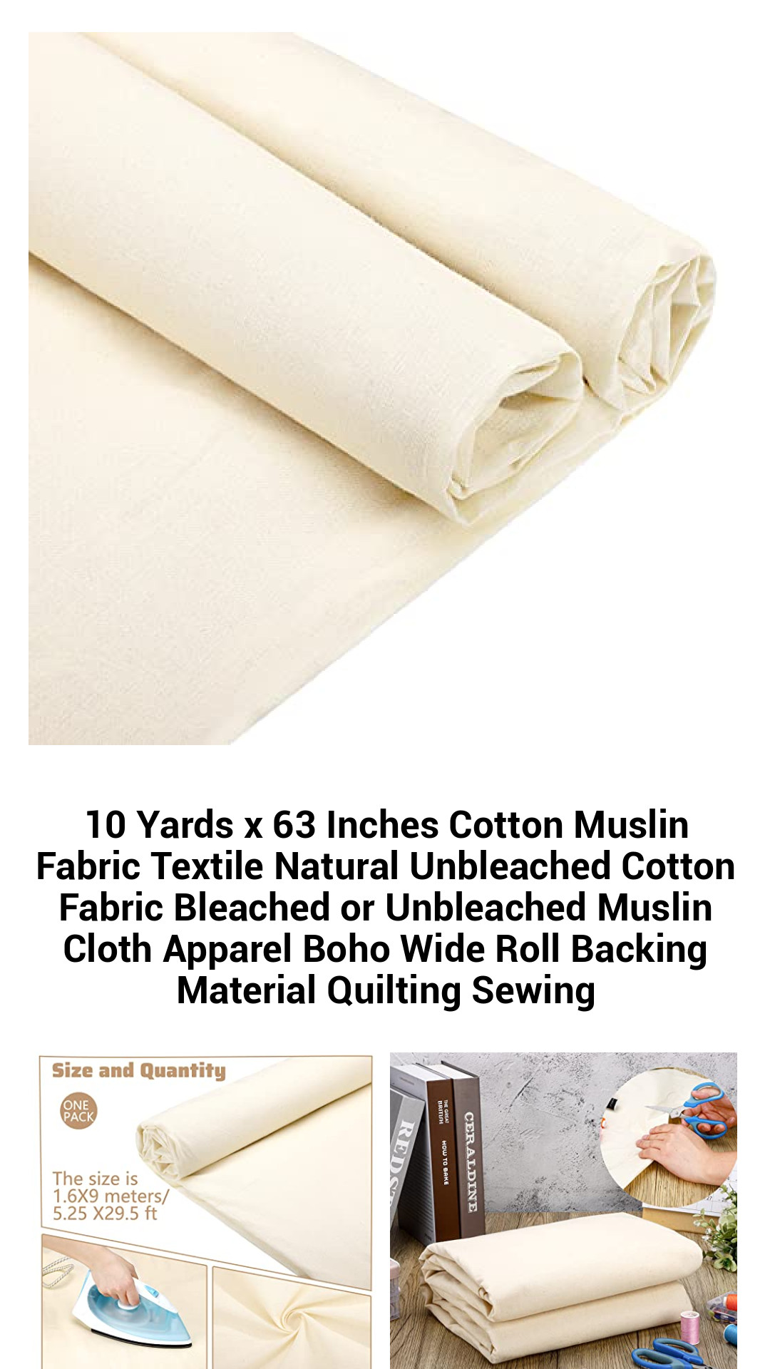 10 Yards x 63 Inches Cotton Muslin Fabric Textile Natural Unbleached Cotton Fabric Bleached or Unbleached Muslin Cloth Apparel Boho Wide Roll Backing Material Quilting Sewing 10 Yards x 63 Inches Cotton Muslin Fabric Textile Natural Unbleached Cotton Fabric Bleached or Unbleached Muslin Cloth Apparel Boho Wide Roll Backing Material Quilting Sewing