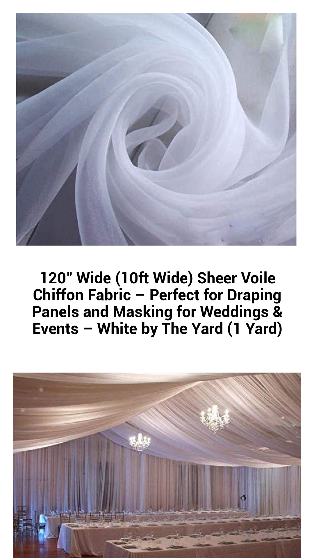 120-Inch Wide Sheer Voile Chiffon Fabric - Ideal for Elegant Draping, Masking, and Event Decor - Premium White Fabric by the Yard
