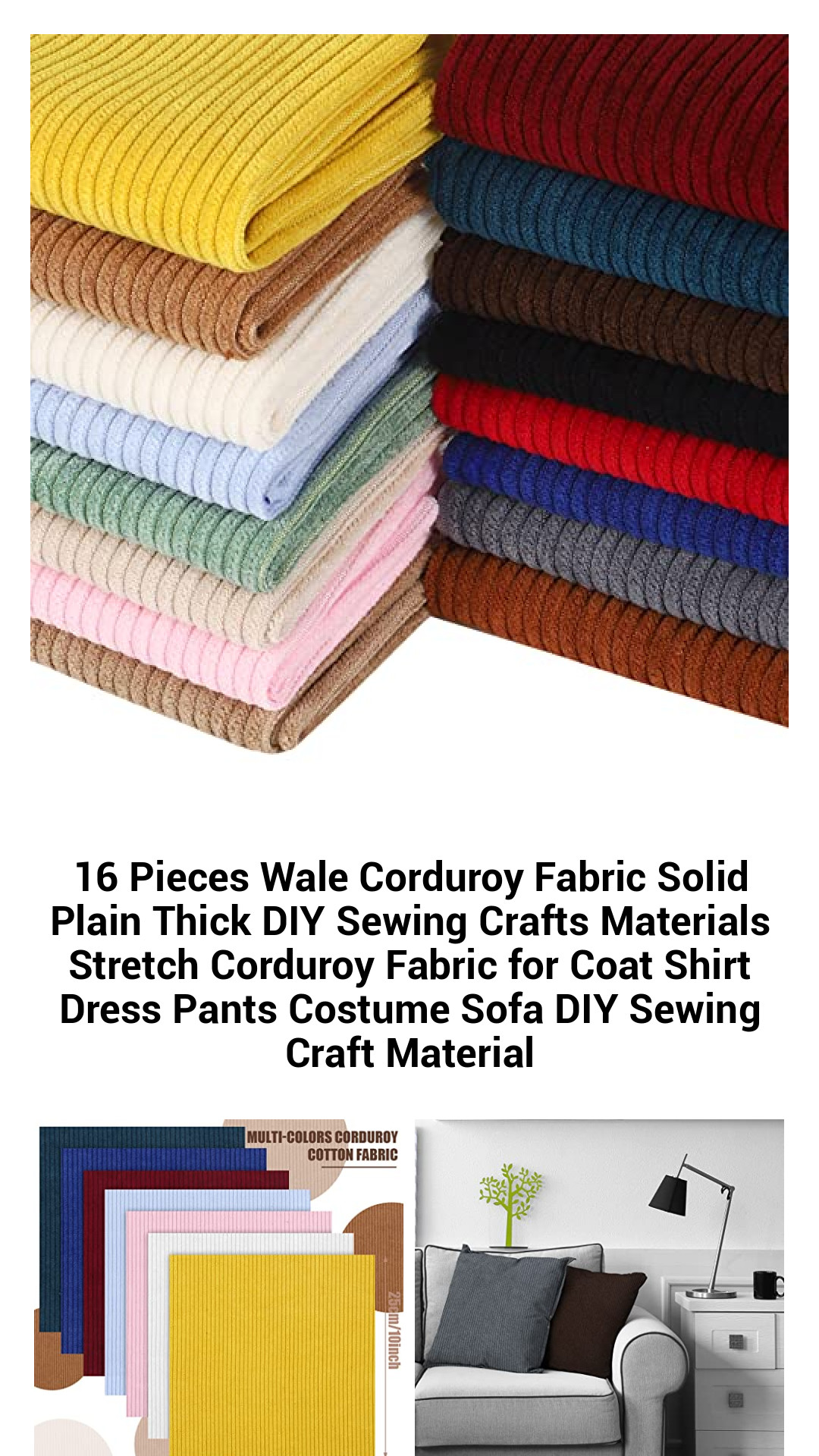 16-Piece Stretch Corduroy Fabric Set – Vibrant DIY Sewing Materials for Coats, Shirts, Dresses, and Home Decor