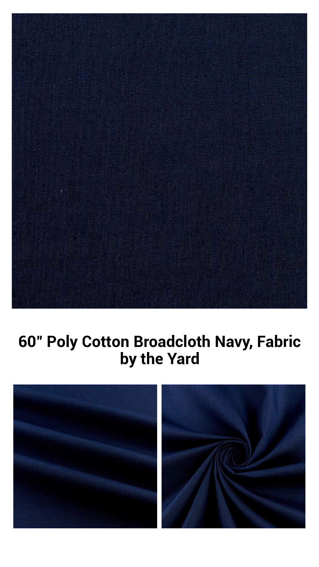 60" Poly Cotton Broadcloth Navy, Fabric by the Yard 60" Poly Cotton Broadcloth Navy, Fabric by the Yard