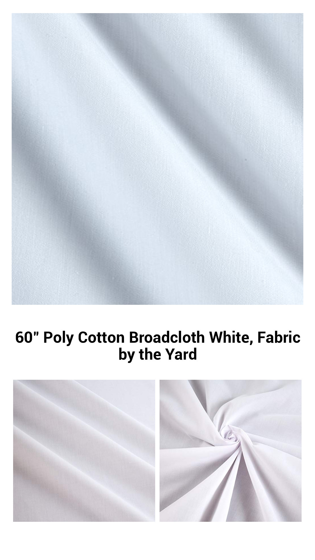 60" Poly Cotton Broadcloth White, Fabric by the Yard 60" Poly Cotton Broadcloth White, Fabric by the Yard