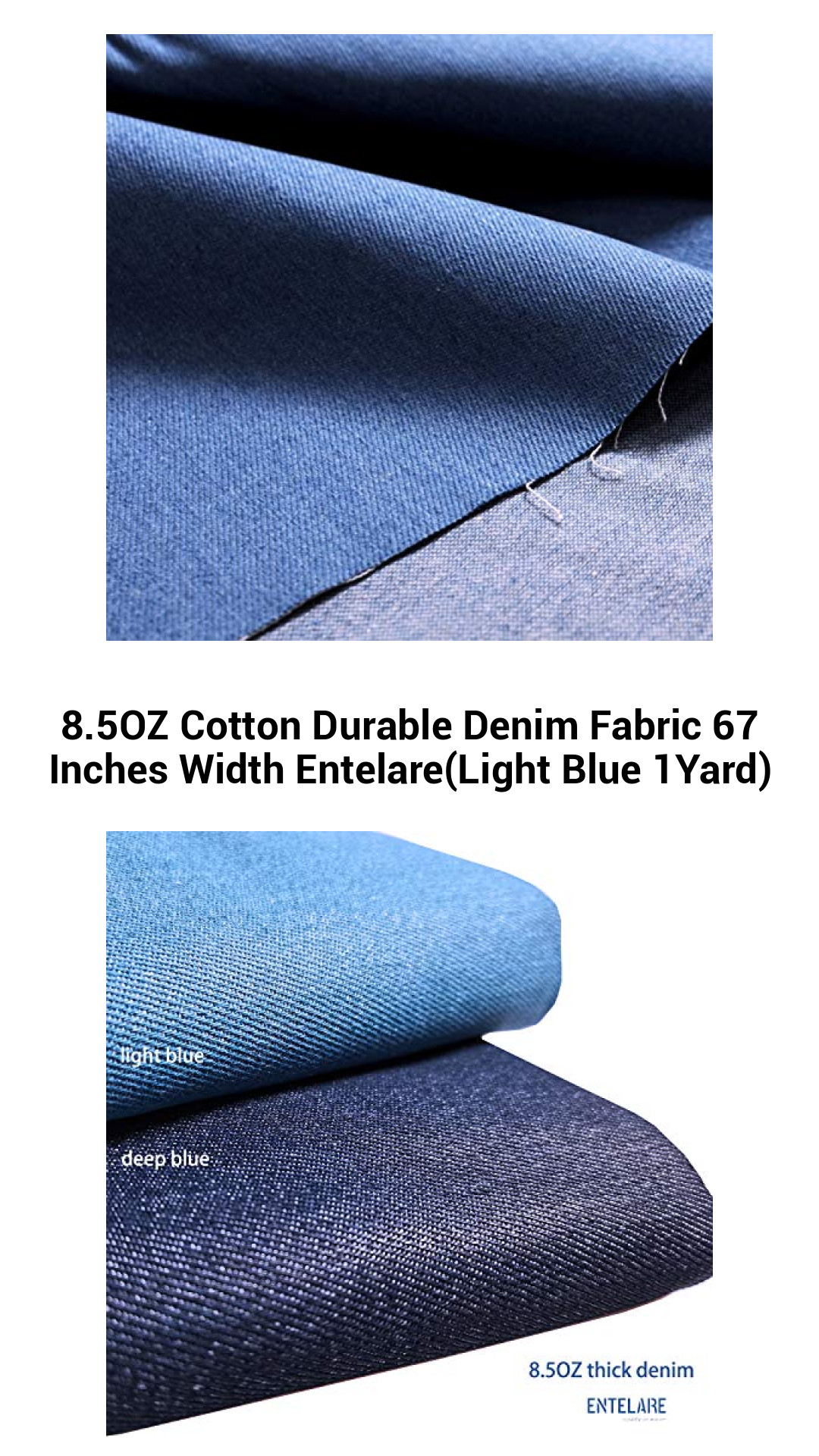 8.5OZ Cotton Durable Denim Fabric 67 Inches Width Entelare(Light Blue 1Yard) 8.5OZ Cotton Durable Denim Fabric 67 Inches Width Entelare(Light Blue 1Yard)