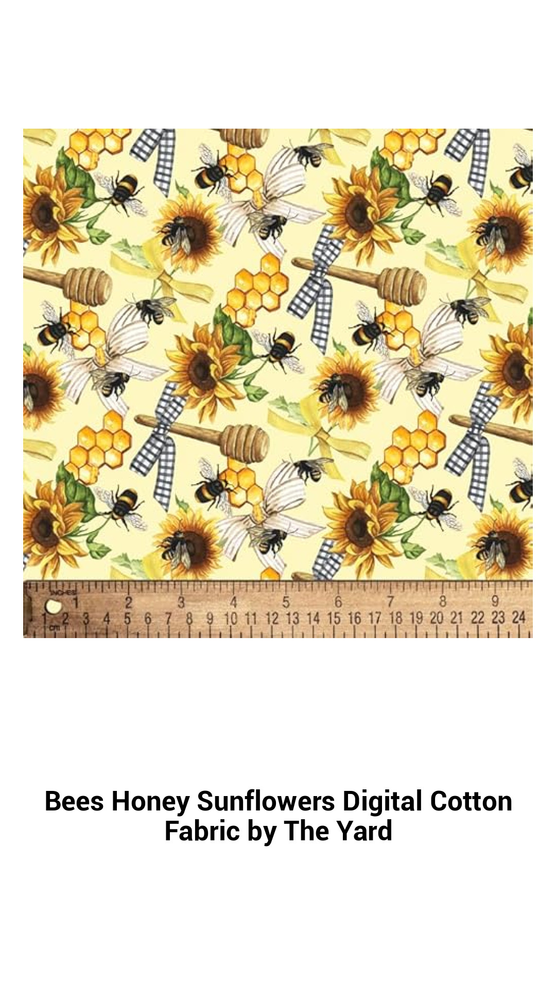Bees Honey Sunflowers Digital Cotton Fabric by The Yard Bees Honey Sunflowers Digital Cotton Fabric by The Yard
