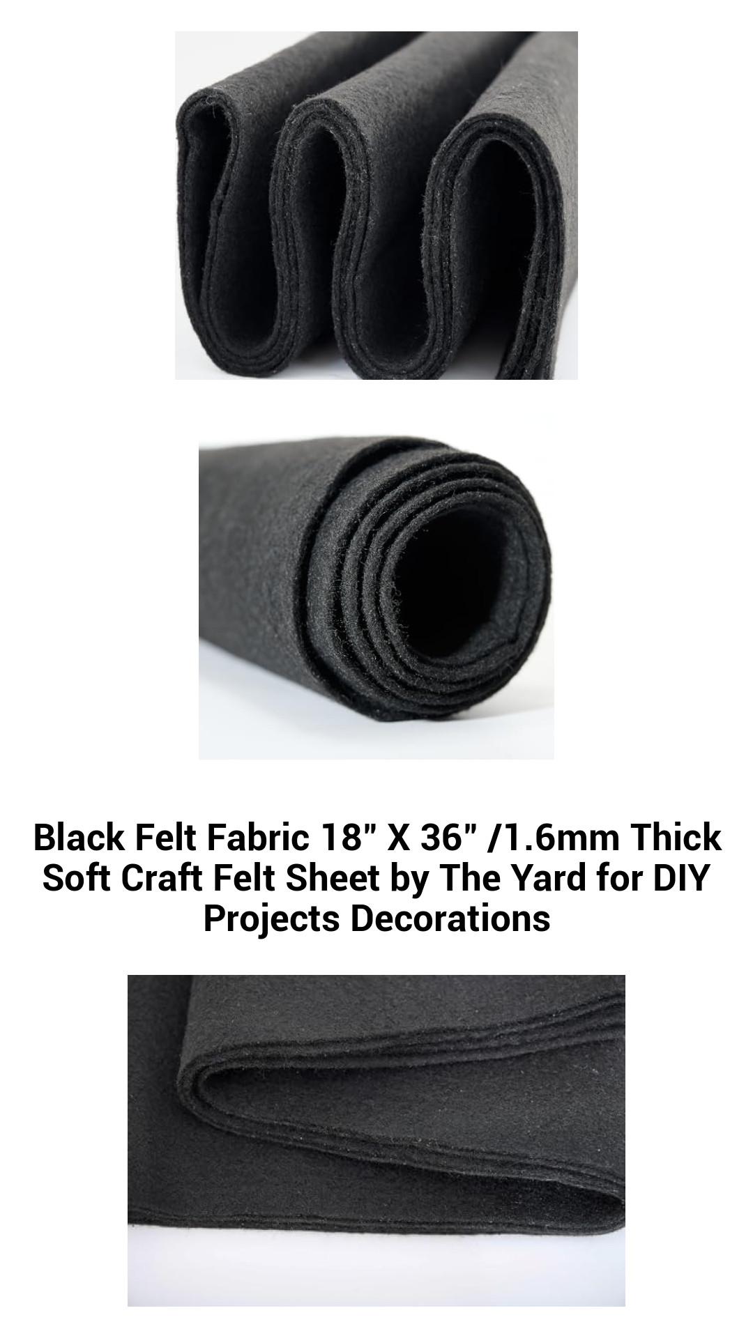 Black Felt Fabric 18" X 36" /1.6mm Thick Soft Craft Felt Sheet by The Yard for DIY Projects Decorations Black Felt Fabric 18" X 36" /1.6mm Thick Soft Craft Felt Sheet by The Yard for DIY Projects Decorations