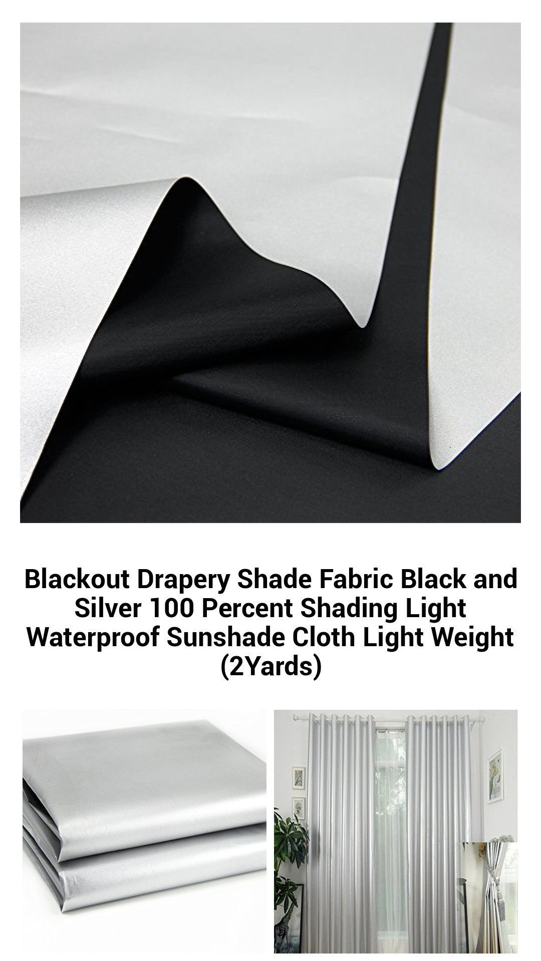 Blackout Drapery Shade Fabric Black and Silver 100 Percent Shading Light Waterproof Sunshade Cloth Light Weight (2Yards) Blackout Drapery Shade Fabric Black and Silver 100 Percent Shading Light Waterproof Sunshade Cloth Light Weight (2Yards)
