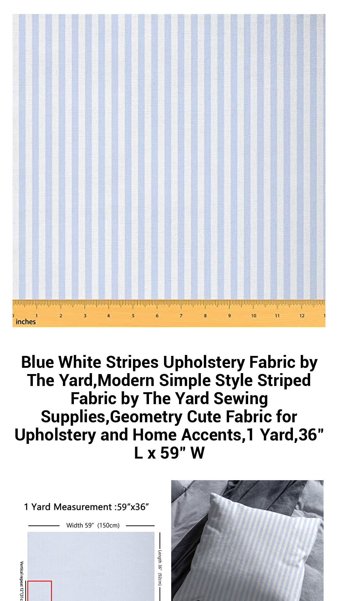 Blue White Stripes Upholstery Fabric by The Yard,Modern Simple Style Striped Fabric by The Yard Sewing Supplies,Geometry Cute Fabric for Upholstery and Home Accents,1 Yard,36" L x 59" W Blue White Stripes Upholstery Fabric by The Yard,Modern Simple Style Striped Fabric by The Yard Sewing Supplies,Geometry Cute Fabric for Upholstery and Home Accents,1 Yard,36" L x 59" W