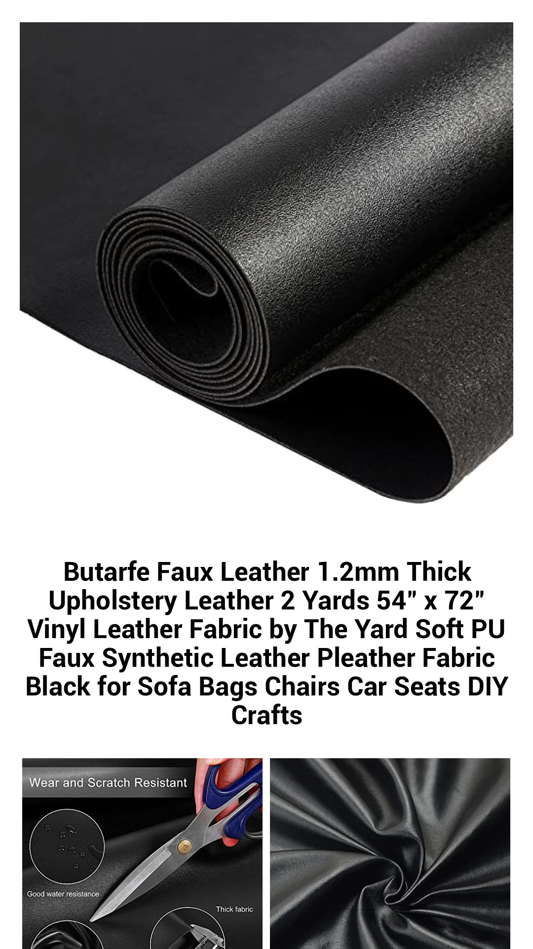 Butarfe Faux Leather 1.2mm Thick Upholstery Leather 2 Yards 54" x 72" Vinyl Leather Fabric by The Yard Soft PU Faux Synthetic Leather Pleather Fabric Black for Sofa Bags Chairs Car Seats DIY Crafts Butarfe Faux Leather 1.2mm Thick Upholstery Leather 2 Yards 54" x 72" Vinyl Leather Fabric by The Yard Soft PU Faux Synthetic Leather Pleather Fabric Black for Sofa Bags Chairs Car Seats DIY Crafts