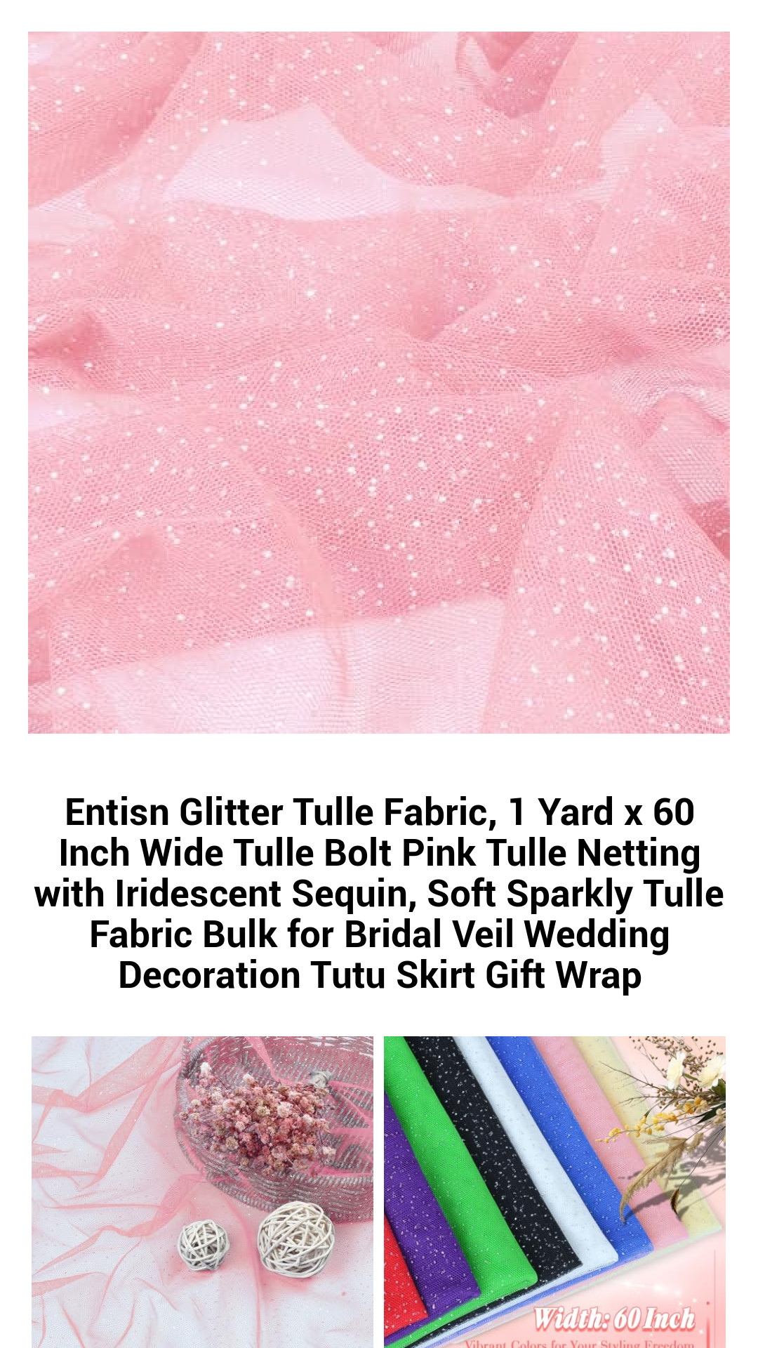 Iridescent Pink Glitter Tulle Fabric - 1 Yard x 60 Inch Soft Sequin Mesh for Bridal Veils, Wedding Decor, Tutu Skirts & DIY Crafts