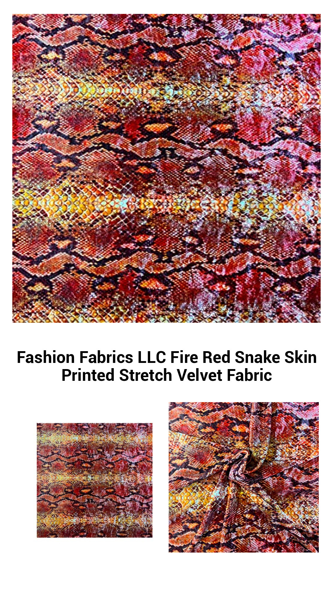 Luxurious Fire Red Snake Skin Print Stretch Velvet Fabric for Fashion Design