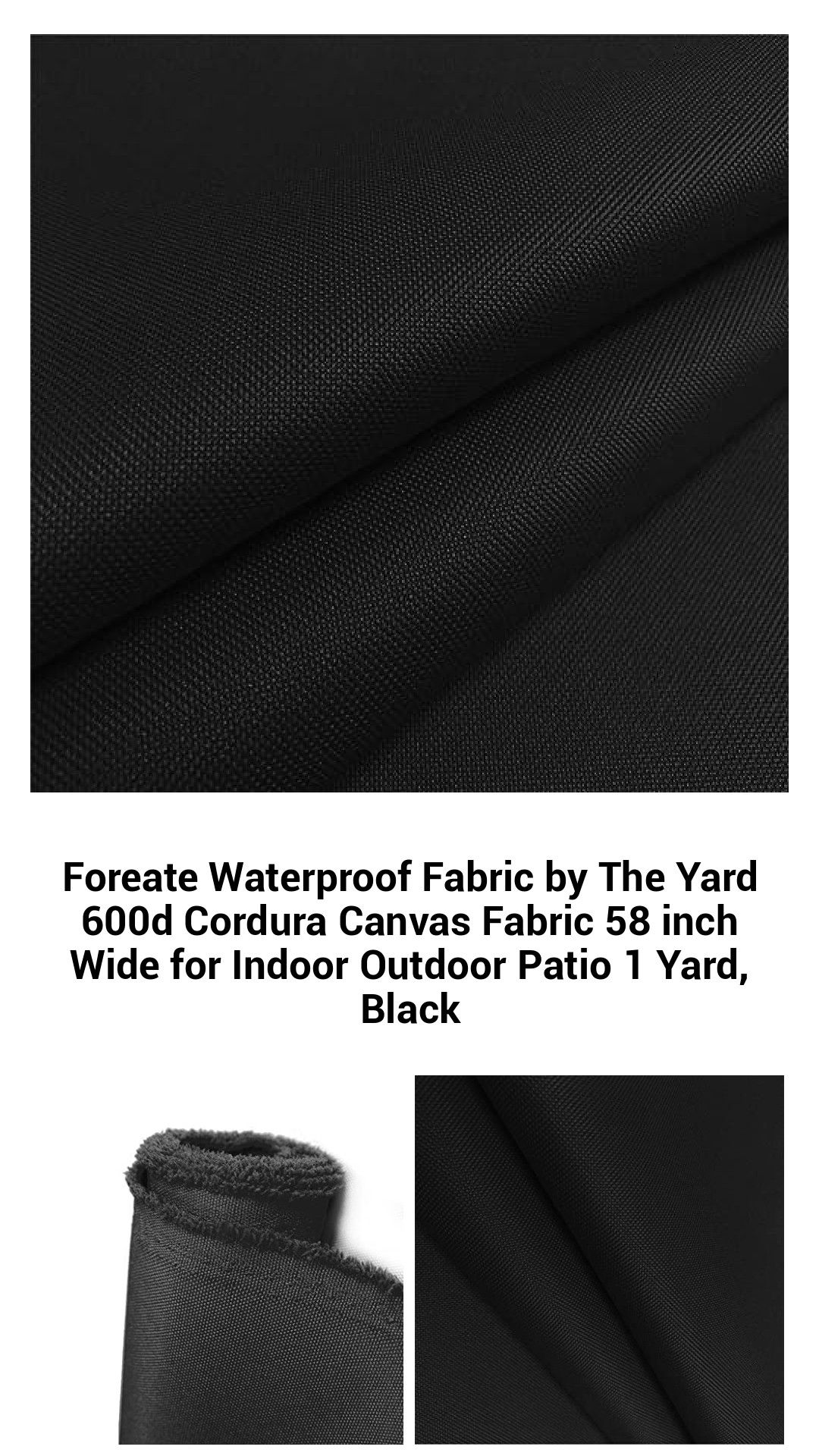 Foreate Waterproof Fabric by The Yard 600d Cordura Canvas Fabric 58 inch Wide for Indoor Outdoor Patio 1 Yard, Black Foreate Waterproof Fabric by The Yard 600d Cordura Canvas Fabric 58 inch Wide for Indoor Outdoor Patio 1 Yard, Black