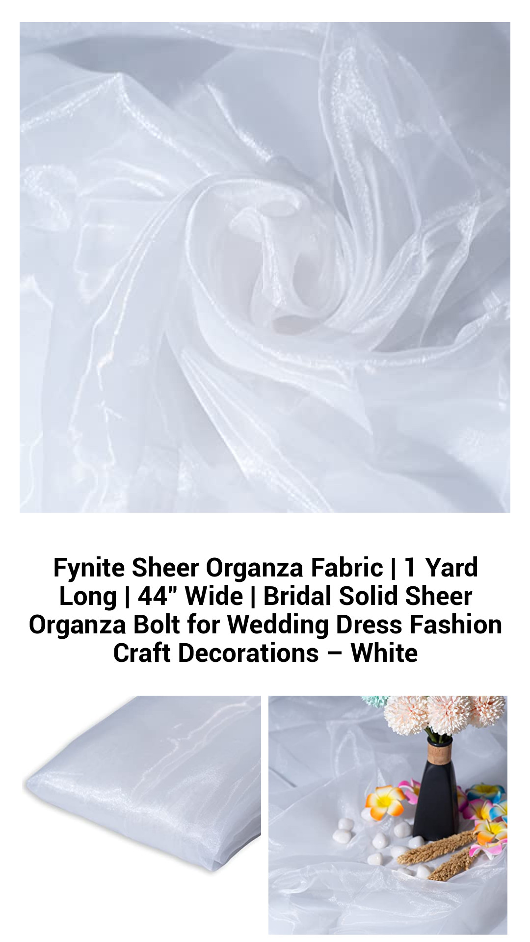 Premium White Sheer Organza Fabric | 1 Yard Length | 44" Width | Ideal for Bridal Wear, Crafting, and Event Decorations