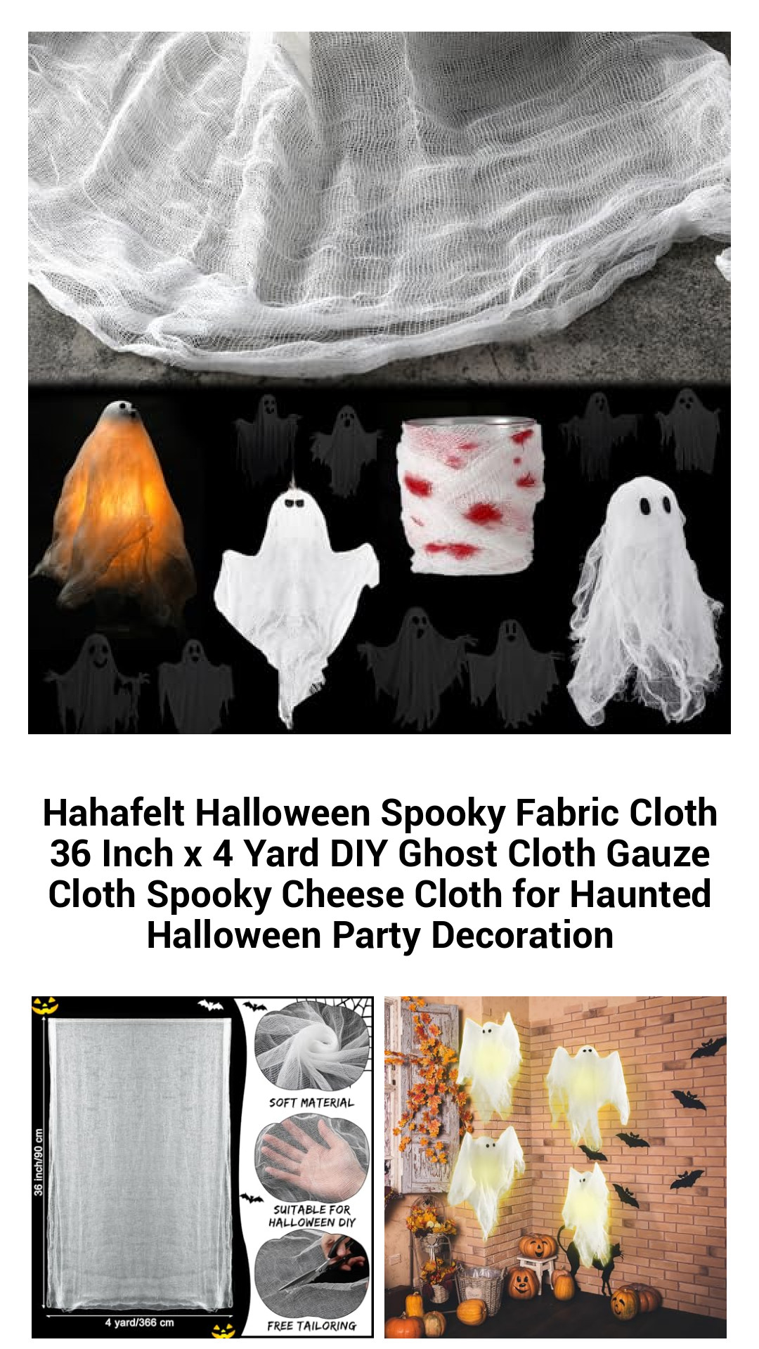 Spooky White Halloween Fabric Gauze Cloth - 36 Inch x 4 Yard Creepy DIY Ghostly Decoration Material for Haunting Parties