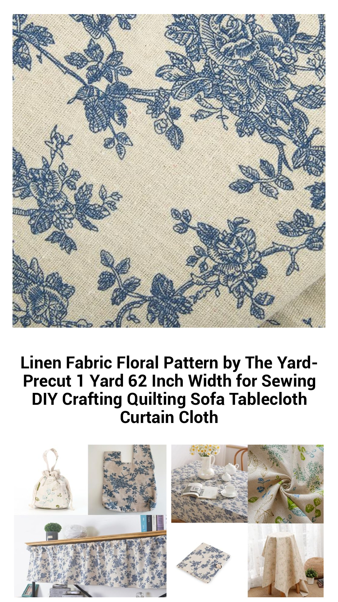 Premium Floral Pattern Linen Fabric - 1 Yard Precut, 62 Inch Width for Sewing, Quilting, and DIY Craft Projects