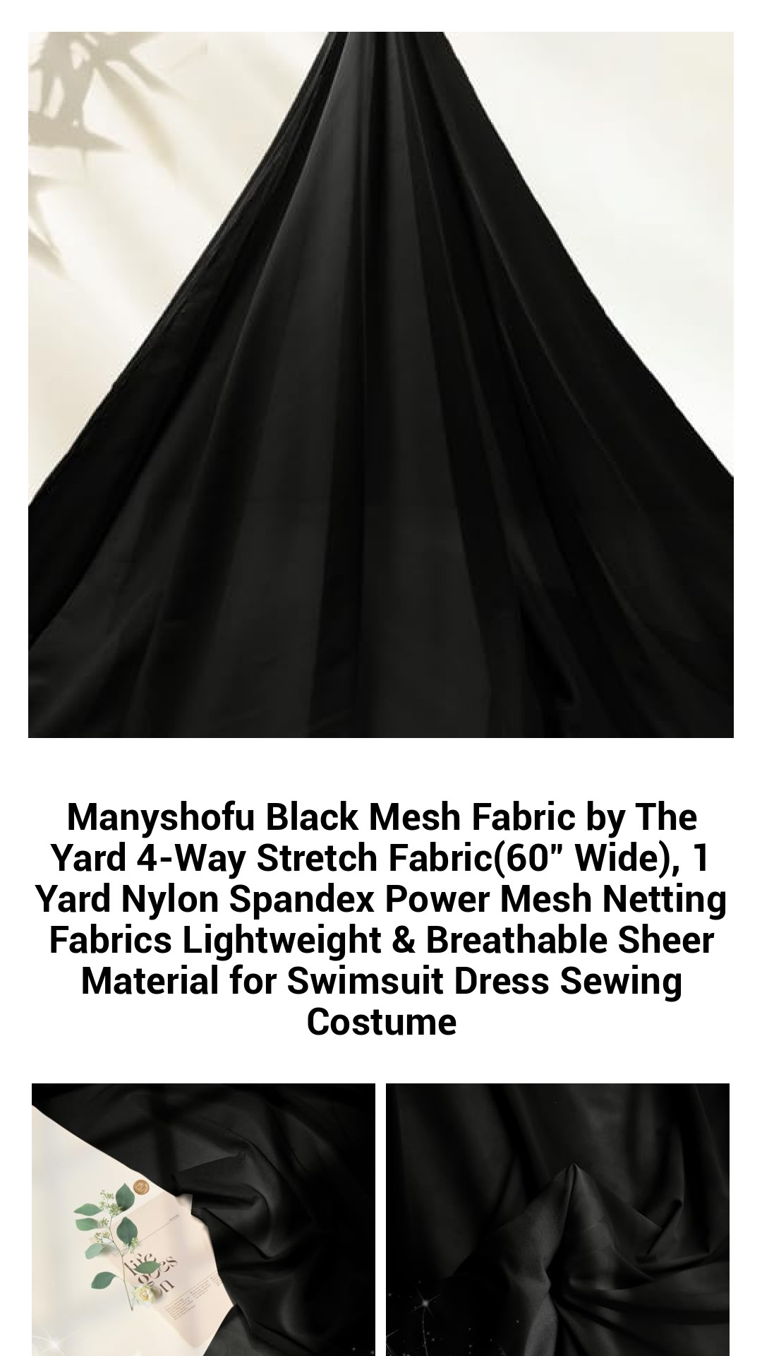 Manyshofu Black Mesh Fabric by The Yard 4-Way Stretch Fabric(60" Wide), 1 Yard Nylon Spandex Power Mesh Netting Fabrics Lightweight & Breathable Sheer Material for Swimsuit Dress Sewing Costume Manyshofu Black Mesh Fabric by The Yard 4-Way Stretch Fabric(60" Wide), 1 Yard Nylon Spandex Power Mesh Netting Fabrics Lightweight & Breathable Sheer Material for Swimsuit Dress Sewing Costume