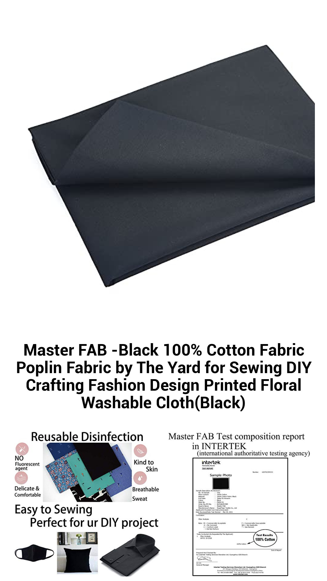Master FAB -Black 100% Cotton Fabric Poplin Fabric by The Yard for Sewing DIY Crafting Fashion Design Printed Floral Washable Cloth(Black) Master FAB -Black 100% Cotton Fabric Poplin Fabric by The Yard for Sewing DIY Crafting Fashion Design Printed Floral Washable Cloth(Black)
