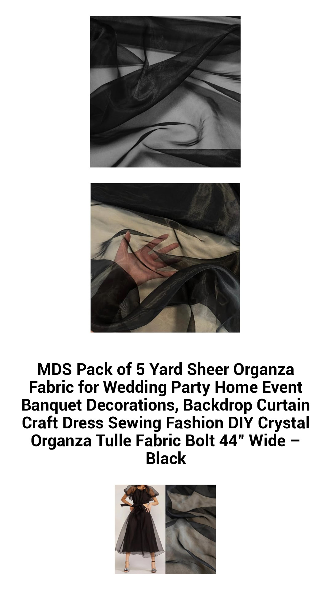 MDS Pack of 5 Yard Sheer Organza Fabric for Wedding Party Home Event Banquet Decorations, Backdrop Curtain Craft Dress Sewing Fashion DIY Crystal Organza Tulle Fabric Bolt 44” Wide – Black MDS Pack of 5 Yard Sheer Organza Fabric for Wedding Party Home Event Banquet Decorations, Backdrop Curtain Craft Dress Sewing Fashion DIY Crystal Organza Tulle Fabric Bolt 44” Wide – Black