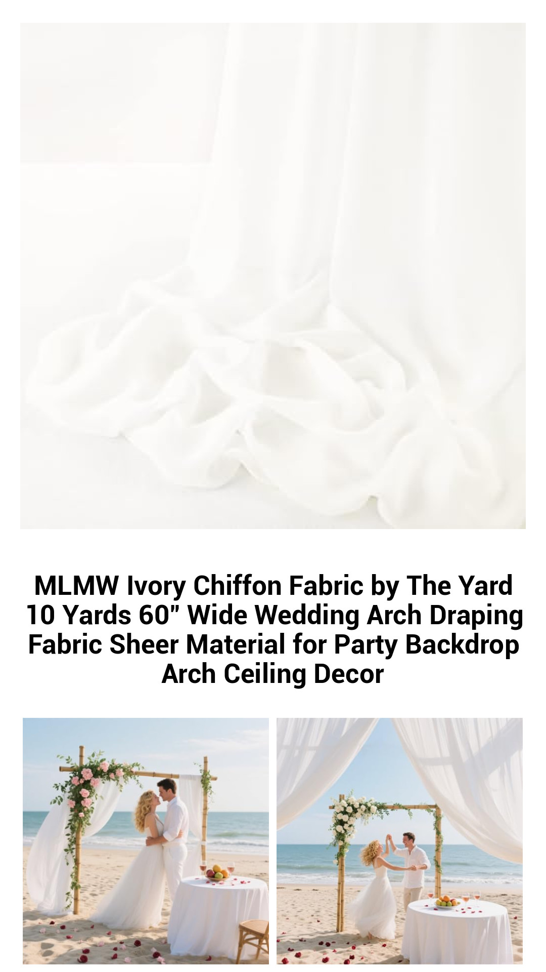 Luxurious Ivory Chiffon Fabric by the Yard - 10 Yards of 60" Wide Sheer Draping Material for Elegant Wedding Arches and Party Decor