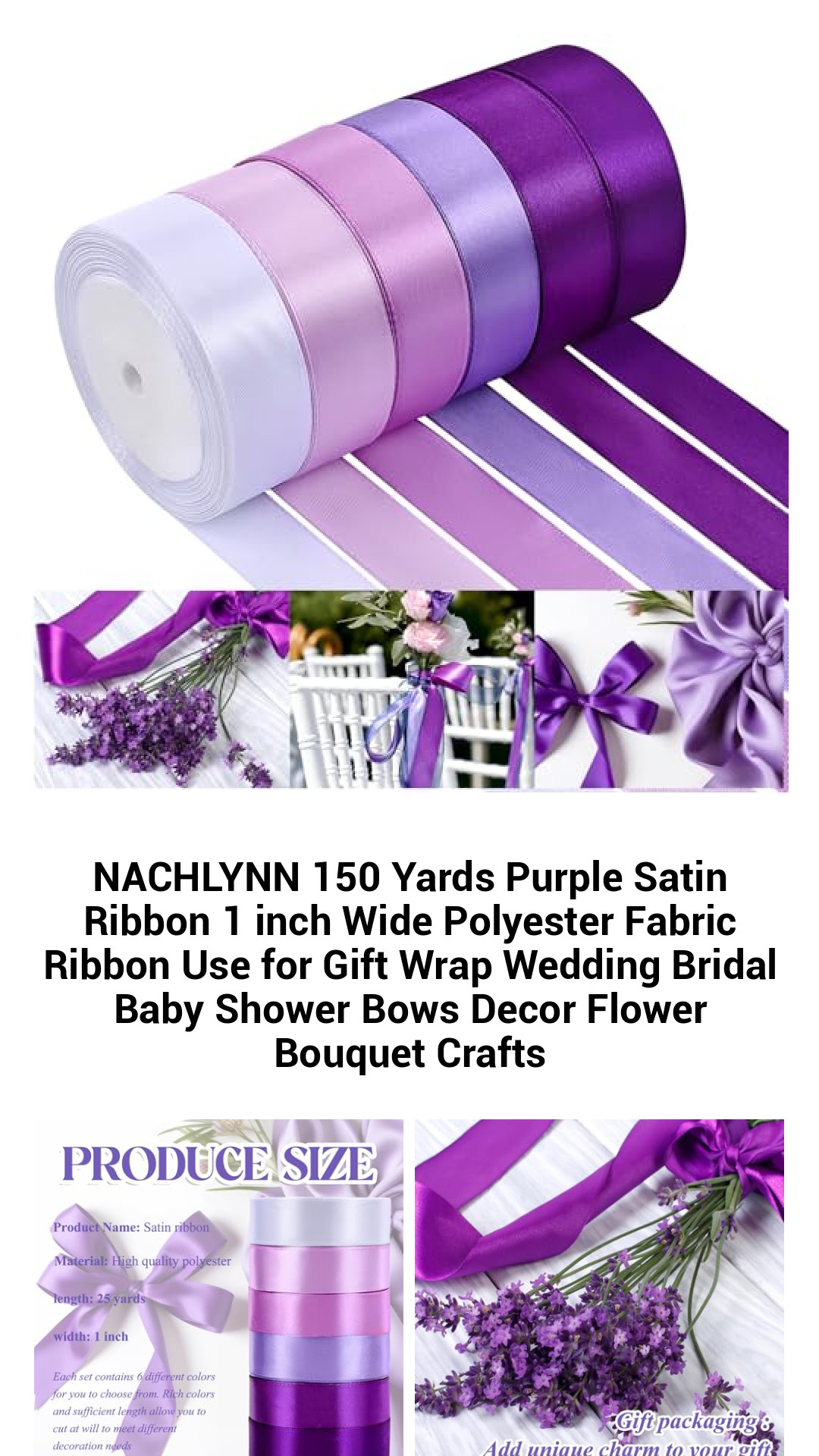NACHLYNN 150 Yards Purple Satin Ribbon 1 inch Wide Polyester Fabric Ribbon Use for Gift Wrap Wedding Bridal Baby Shower Bows Decor Flower Bouquet Crafts NACHLYNN 150 Yards Purple Satin Ribbon 1 inch Wide Polyester Fabric Ribbon Use for Gift Wrap Wedding Bridal Baby Shower Bows Decor Flower Bouquet Crafts