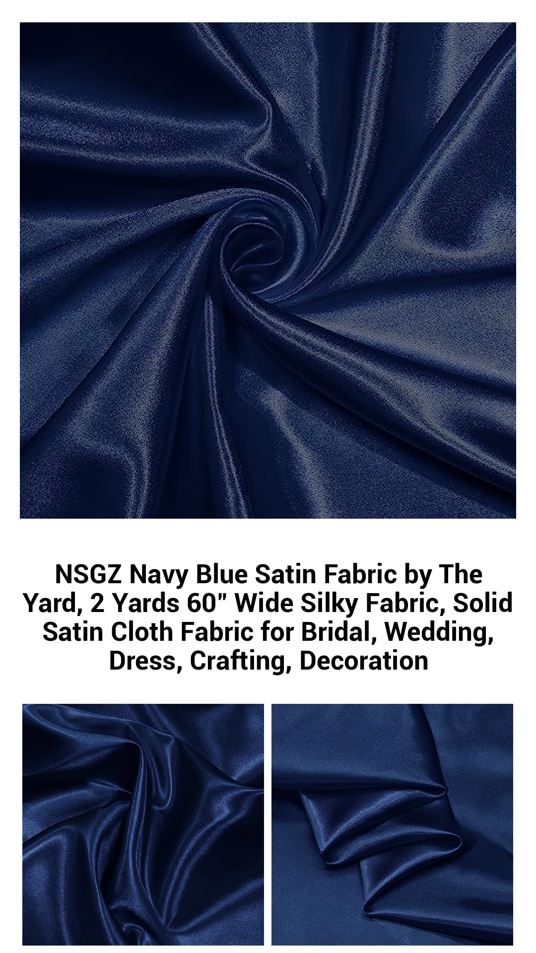 Luxurious Navy Blue Satin Fabric - 60" Wide, 2 Yards of Premium Silky Polyester for Bridal Gowns, Dresses, Crafts, and Elegant Decor