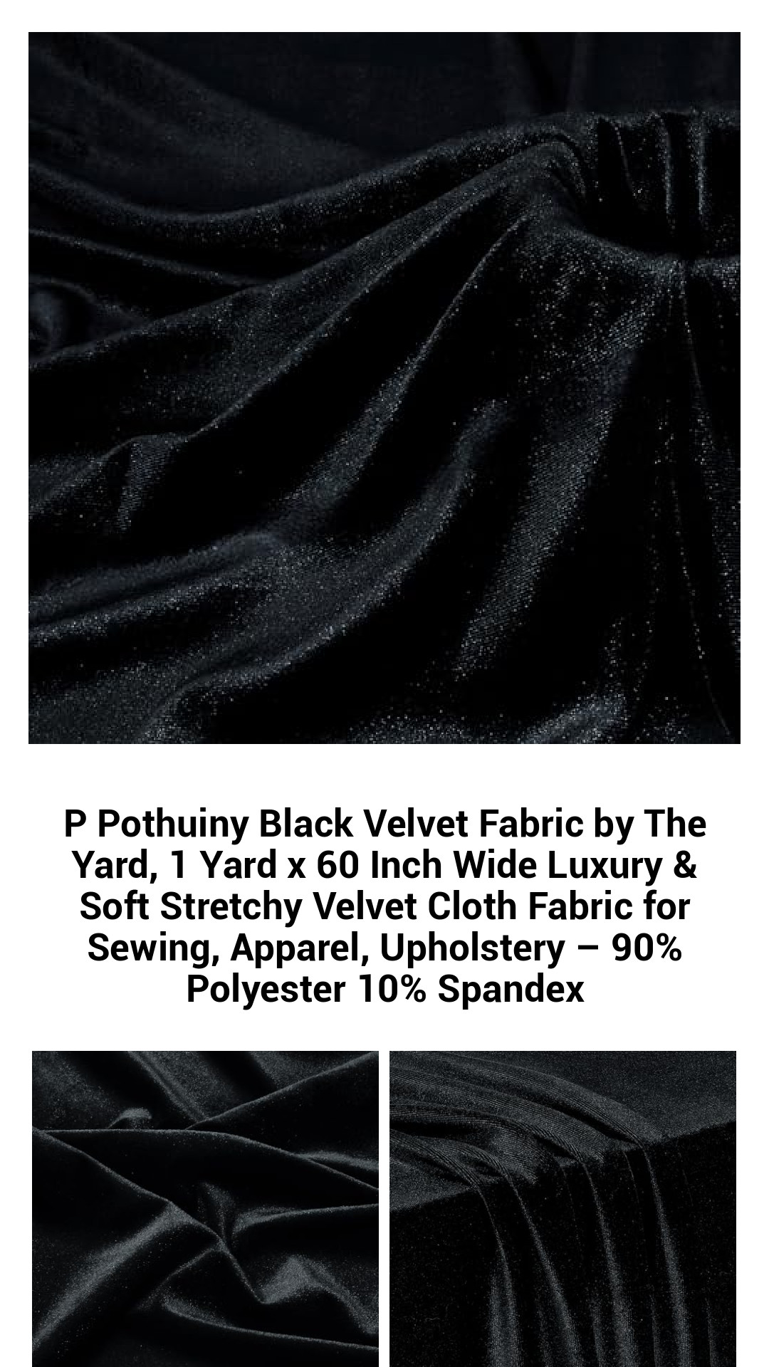 Luxurious Black Stretch Velvet Fabric by the Yard - Soft, Versatile, & Elegant 60-Inch Wide Upholstery & Apparel Cloth - 90% Polyester, 10% Spandex