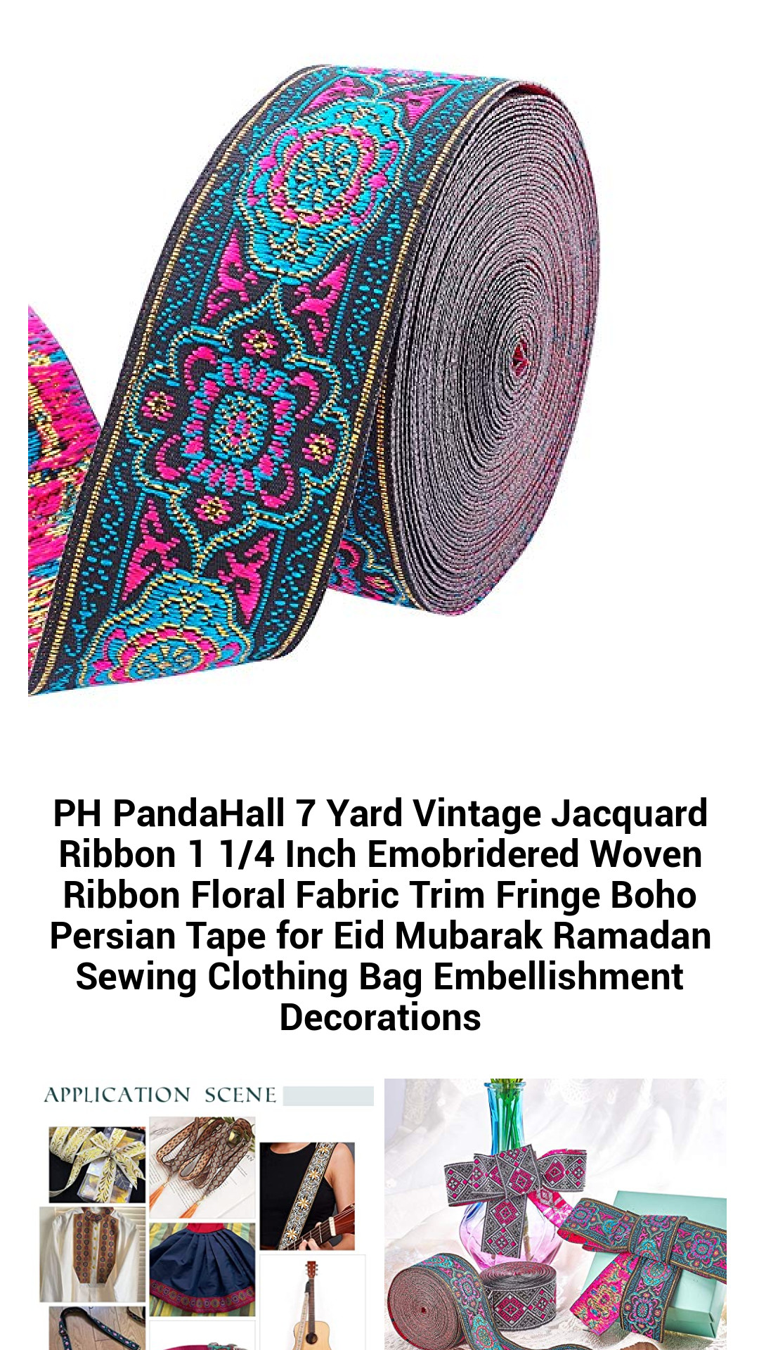 Vintage Boho Floral Jacquard Ribbon - 7 Yards 1.25-Inch Embroidered Woven Trim for Sewing, Decorating, and Crafting