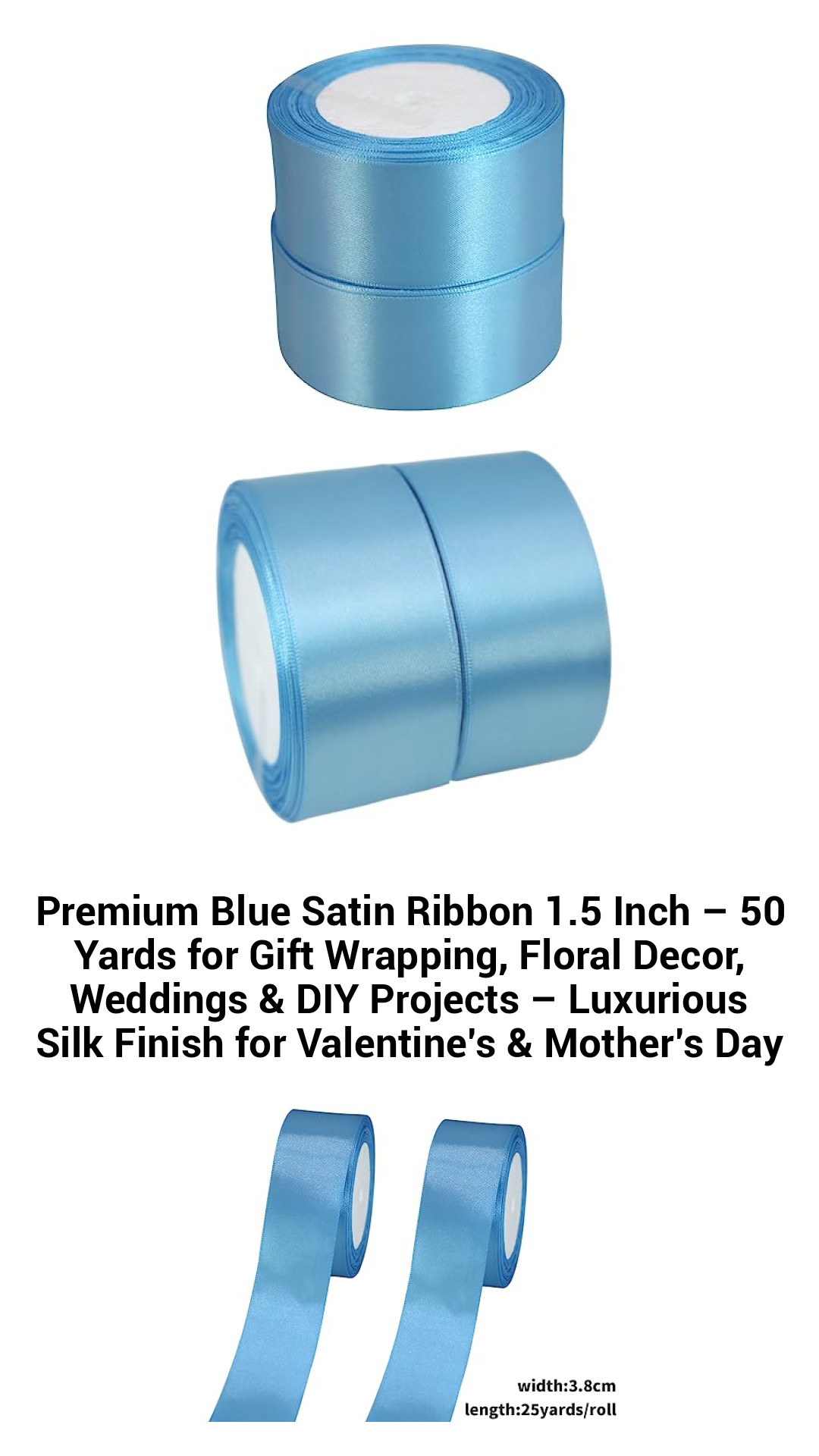 Premium Blue Satin Ribbon 1.5 Inch – 50 Yards for Gift Wrapping, Floral Decor, Weddings & DIY Projects – Luxurious Silk Finish for Valentine’s & Mother’s Day Premium Blue Satin Ribbon 1.5 Inch – 50 Yards for Gift Wrapping, Floral Decor, Weddings & DIY Projects – Luxurious Silk Finish for Valentine’s & Mother’s Day