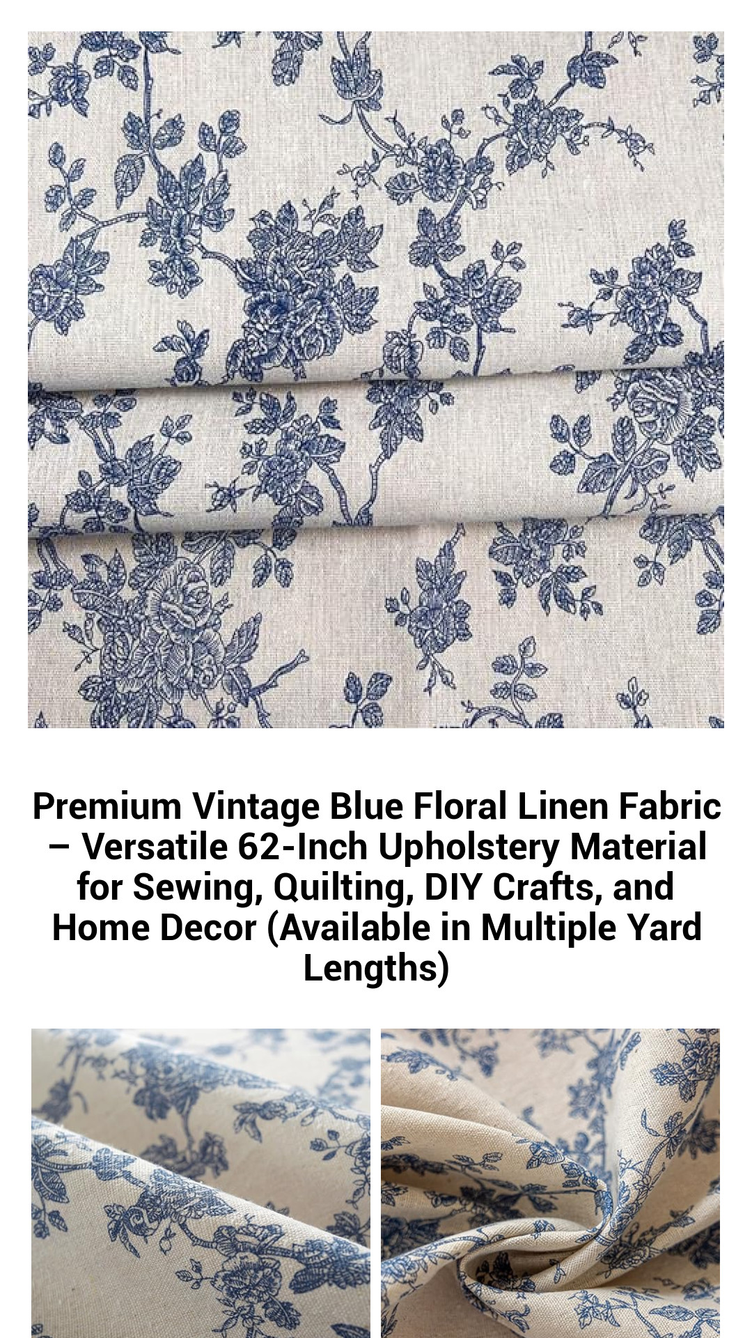 Premium Vintage Blue Floral Linen Fabric – Versatile 62-Inch Upholstery Material for Sewing, Quilting, DIY Crafts, and Home Decor (Available in Multiple Yard Lengths) Premium Vintage Blue Floral Linen Fabric – Versatile 62-Inch Upholstery Material for Sewing, Quilting, DIY Crafts, and Home Decor (Available in Multiple Yard Lengths)