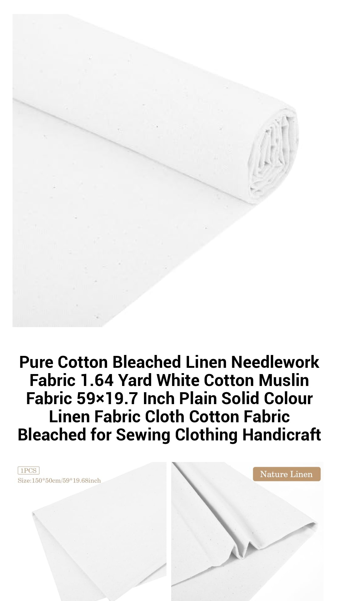 Pure Cotton Bleached Linen Needlework Fabric 1.64 Yard White Cotton Muslin Fabric 59×19.7 Inch Plain Solid Colour Linen Fabric Cloth Cotton Fabric Bleached for Sewing Clothing Handicraft Pure Cotton Bleached Linen Needlework Fabric 1.64 Yard White Cotton Muslin Fabric 59×19.7 Inch Plain Solid Colour Linen Fabric Cloth Cotton Fabric Bleached for Sewing Clothing Handicraft