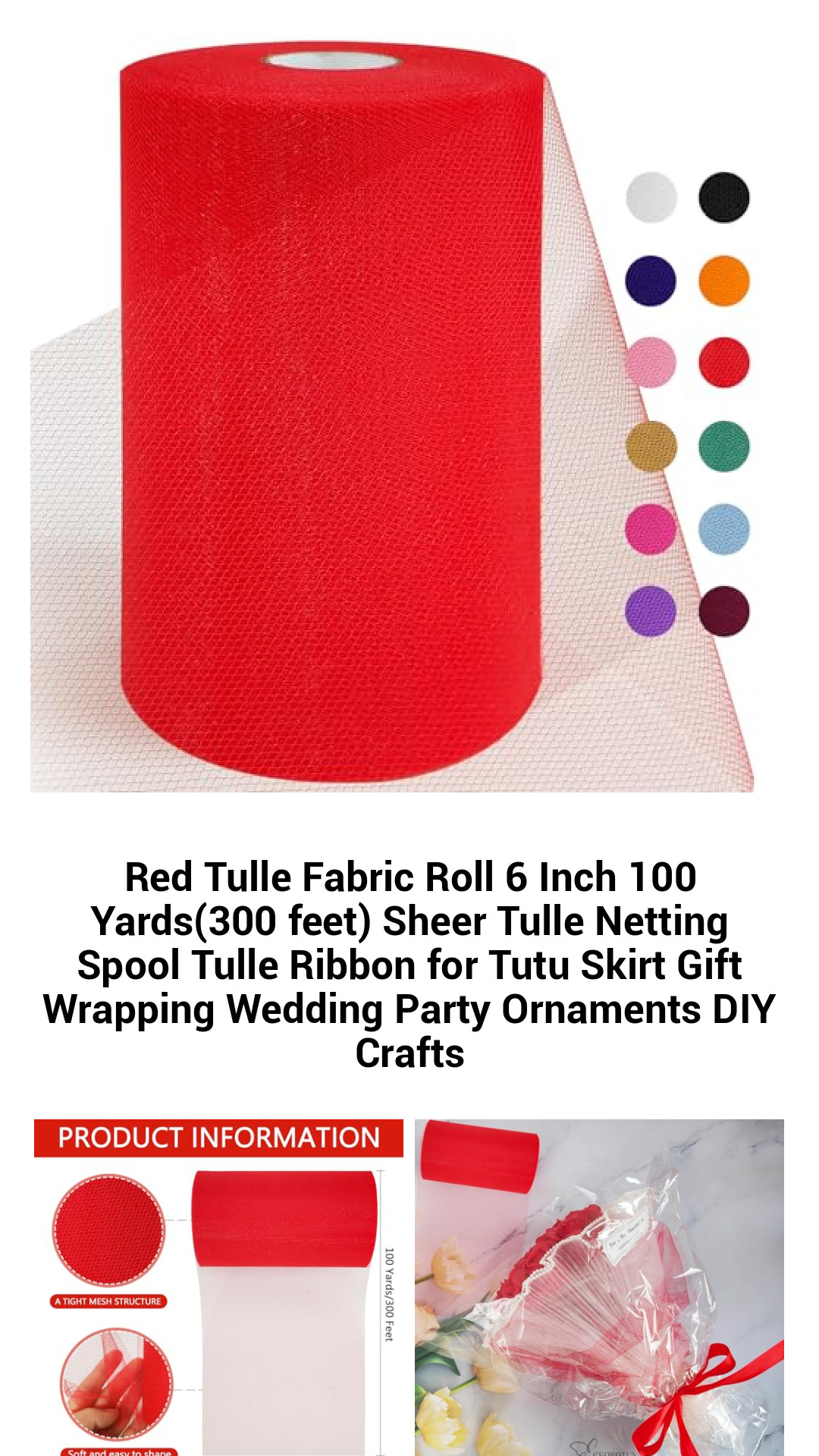 Red Tulle Fabric Roll 6 Inch 100 Yards(300 feet) Sheer Tulle Netting Spool Tulle Ribbon for Tutu Skirt Gift Wrapping Wedding Party Ornaments DIY Crafts Red Tulle Fabric Roll 6 Inch 100 Yards(300 feet) Sheer Tulle Netting Spool Tulle Ribbon for Tutu Skirt Gift Wrapping Wedding Party Ornaments DIY Crafts