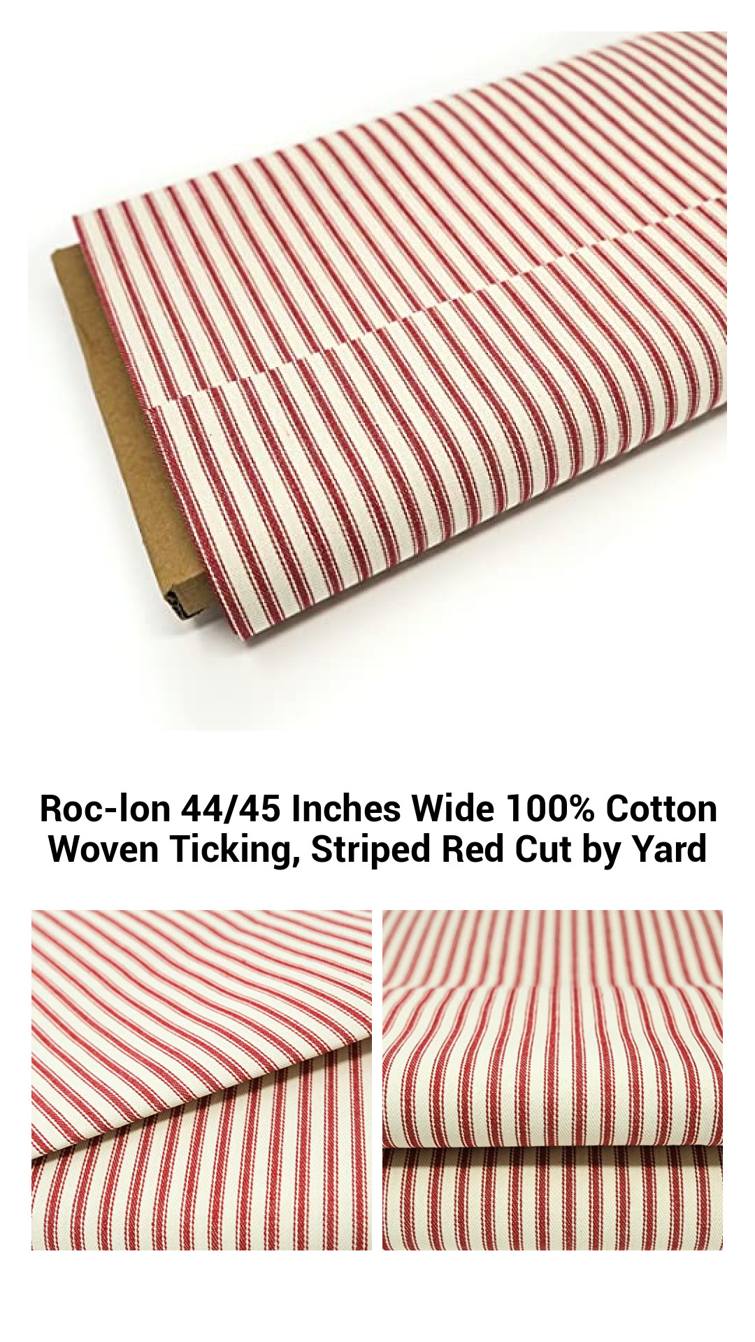 High-Quality 100% Cotton Woven Ticking Fabric - 44/45 Inches Wide Striped Red Cut by Yard for Stylish Home Decor and Crafting