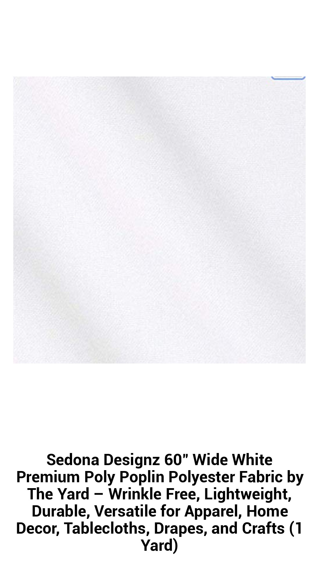 Premium White Poly Poplin Fabric - 60" Wide, Wrinkle-Free, Lightweight, and Durable Polyester by the Yard for Versatile Apparel, Home Décor, and Crafting