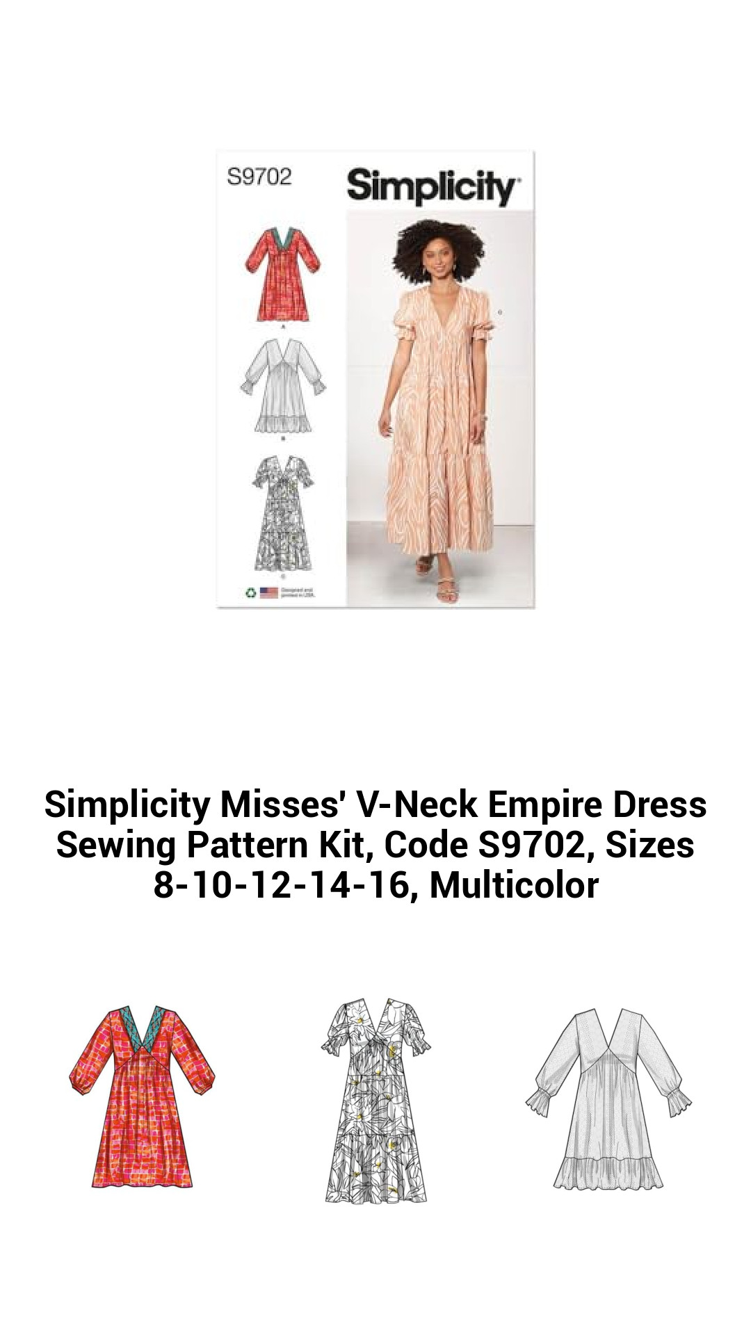 Versatile V-Neck Empire Dress Sewing Pattern Kit for Misses Sizes 8-16 - Create Your Unique Style with Endless Options