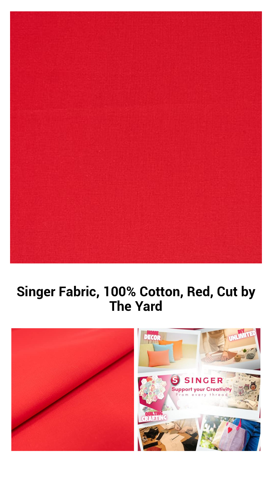 Singer Fabric, 100% Cotton, Red, Cut by The Yard Singer Fabric, 100% Cotton, Red, Cut by The Yard