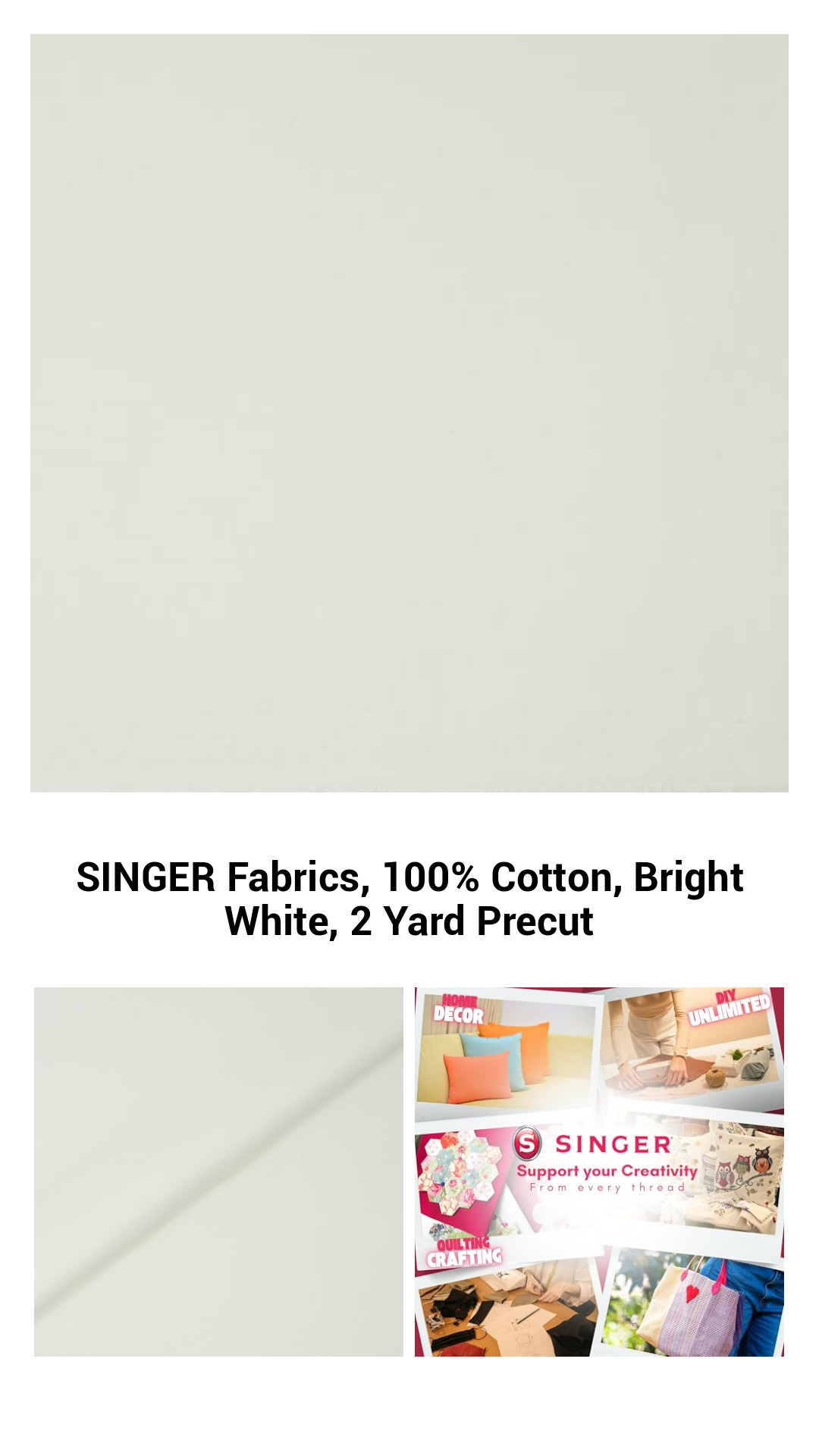 SINGER Fabrics, 100% Cotton, Bright White, 2 Yard Precut SINGER Fabrics, 100% Cotton, Bright White, 2 Yard Precut