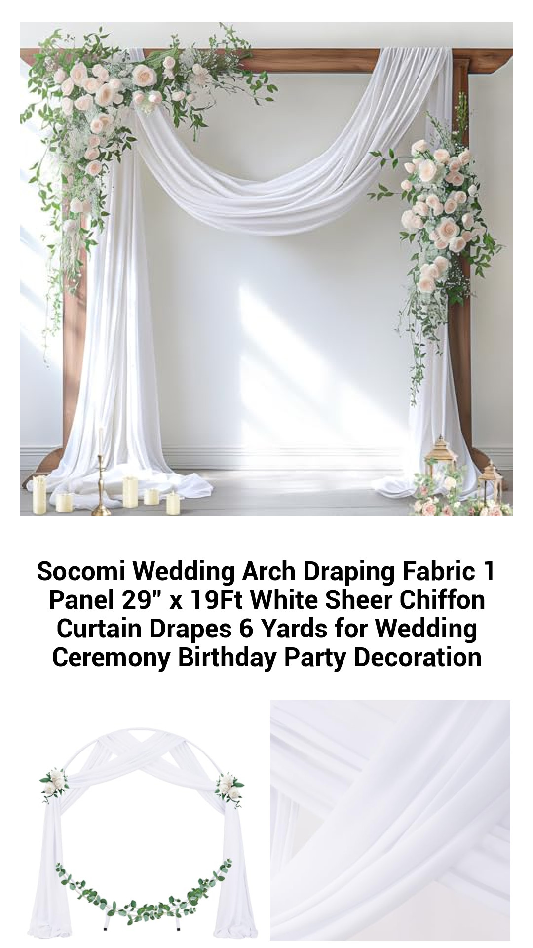 Elegant White Sheer Chiffon Wedding Arch Draping Fabric - 6 Yards Long Panel for Ceremony and Party Decorations