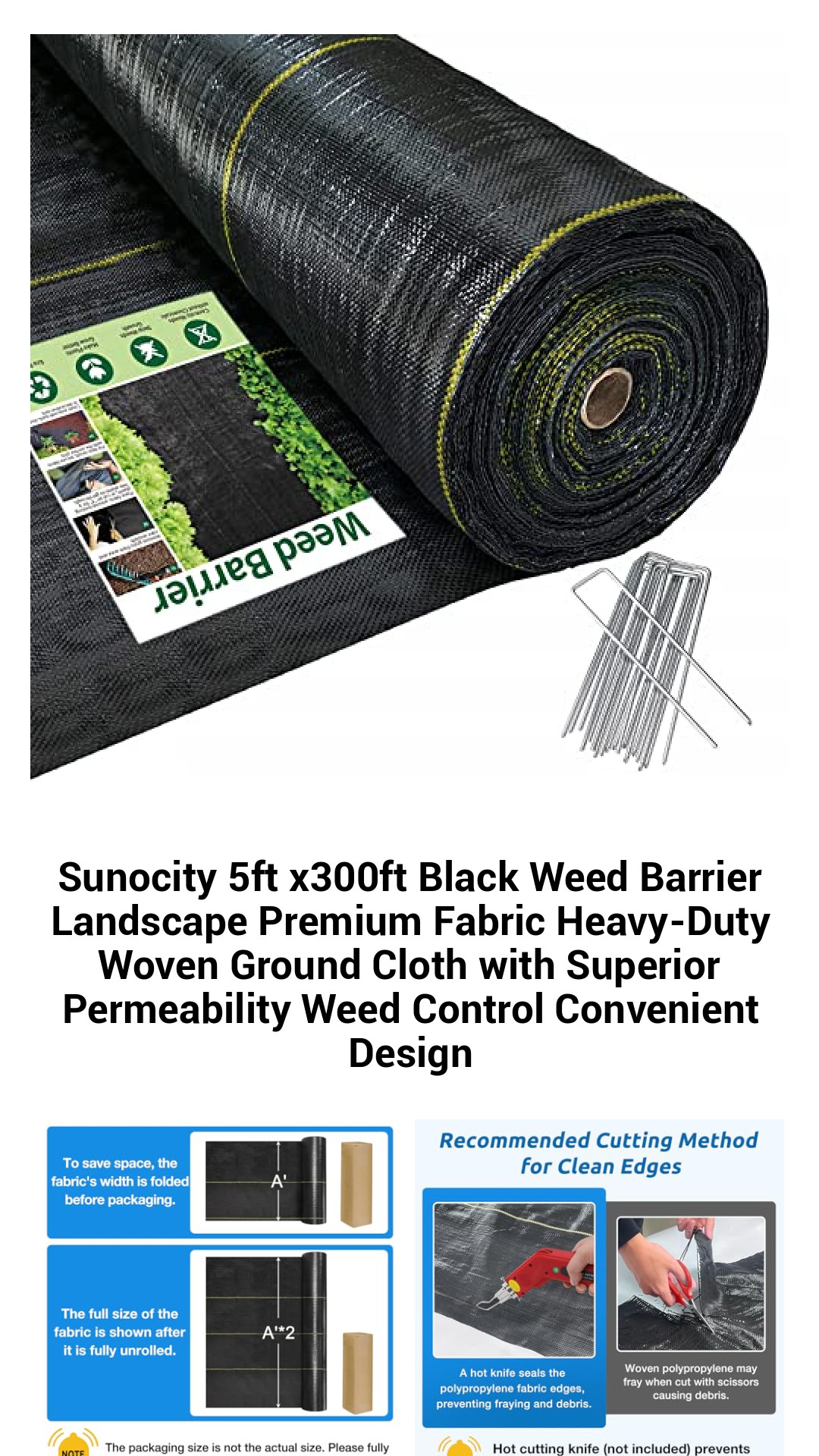 Sunocity 5ft x300ft Black Weed Barrier Landscape Premium Fabric Heavy-Duty Woven Ground Cloth with Superior Permeability Weed Control Convenient Design Sunocity 5ft x300ft Black Weed Barrier Landscape Premium Fabric Heavy-Duty Woven Ground Cloth with Superior Permeability Weed Control Convenient Design