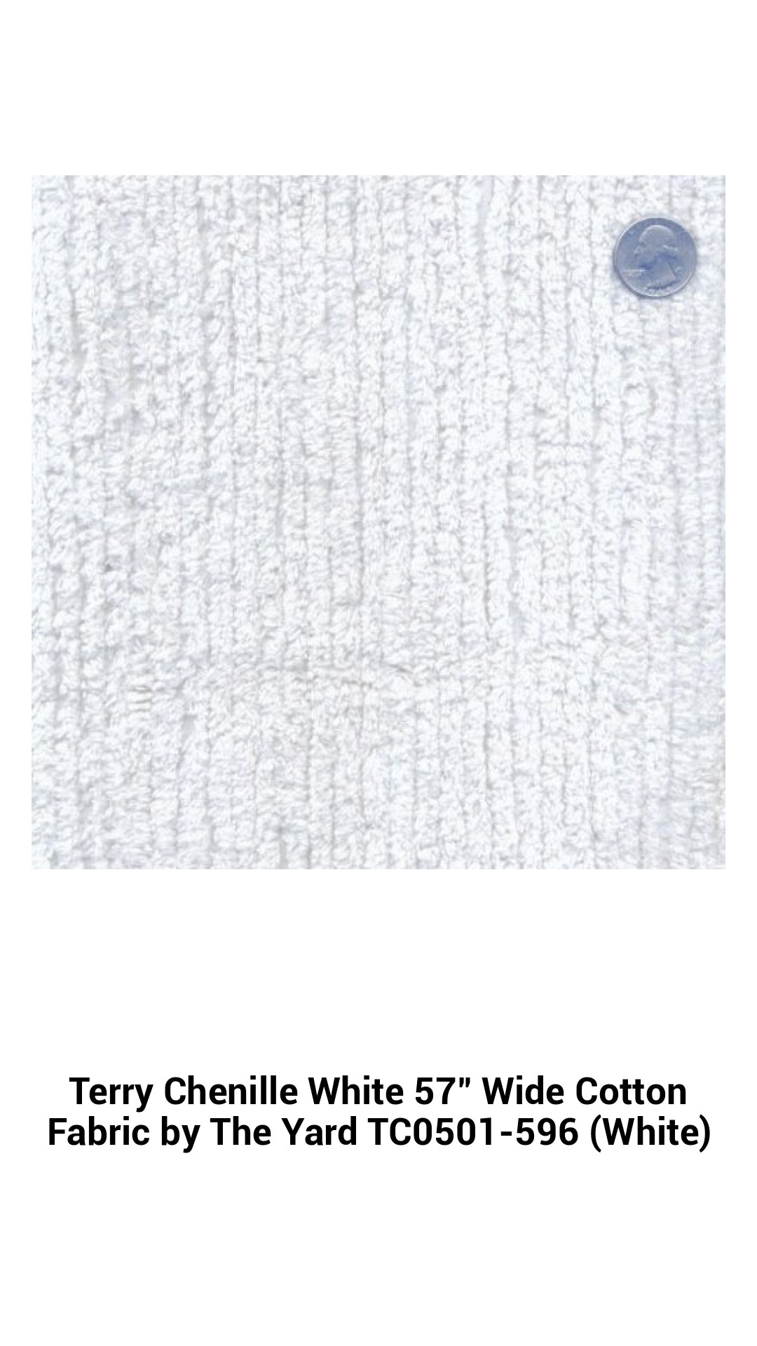 Premium White Terry Chenille Cotton Fabric - 57" Wide, Soft and Versatile Material Sold by the Yard