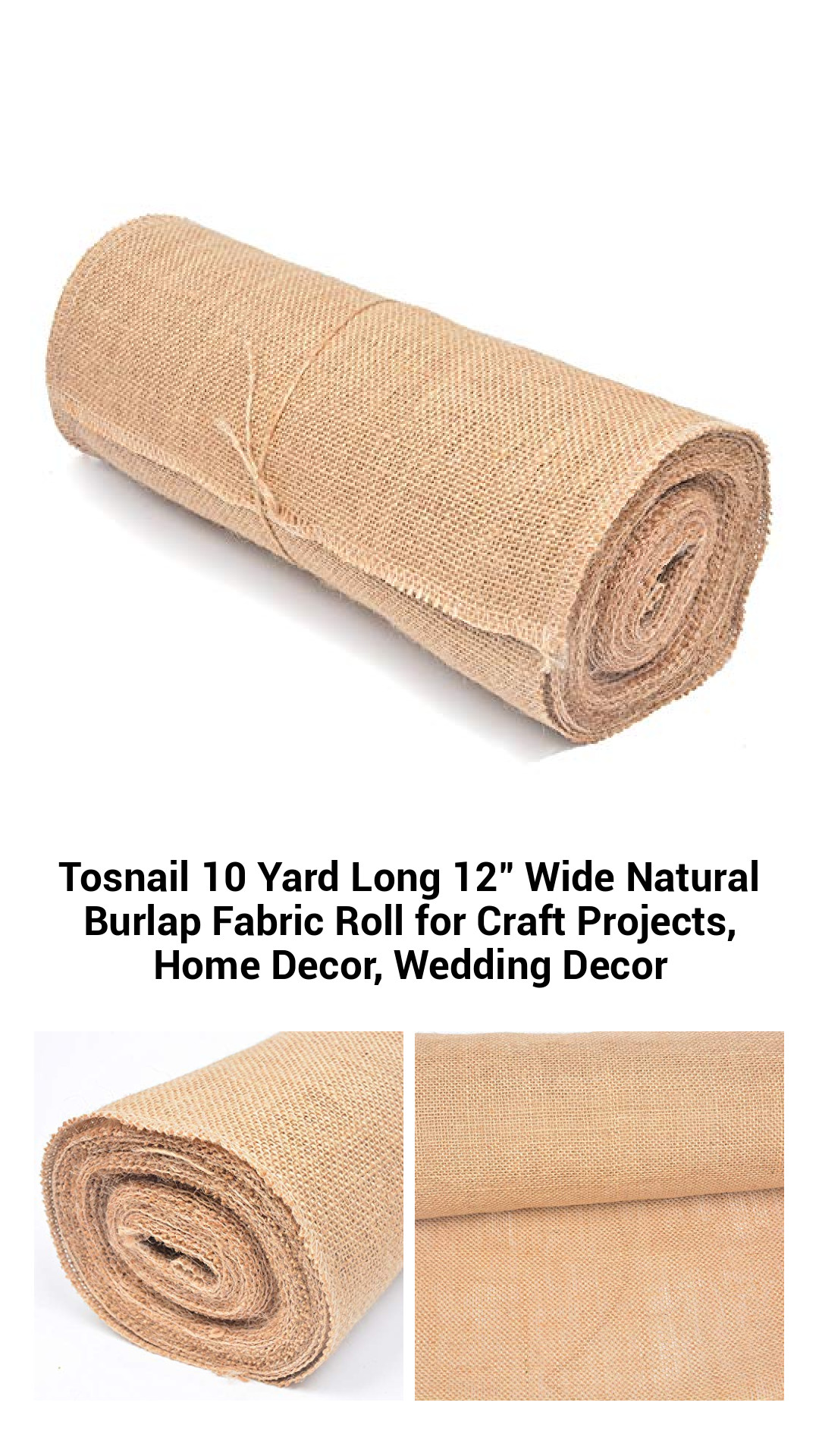 Tosnail 10 Yard Long 12" Wide Natural Burlap Fabric Roll for Craft Projects, Home Decor, Wedding Decor Tosnail 10 Yard Long 12" Wide Natural Burlap Fabric Roll for Craft Projects, Home Decor, Wedding Decor
