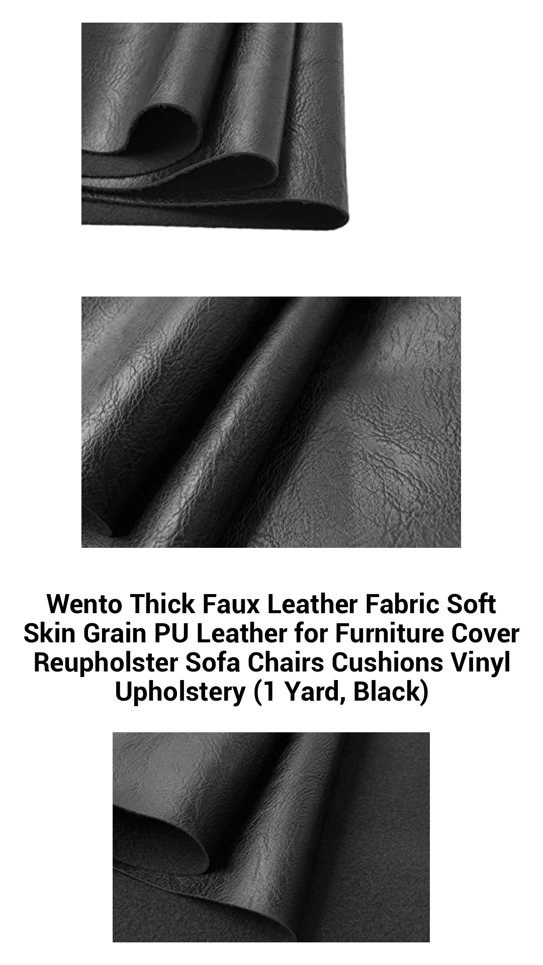 Premium Soft Grain Faux Leather Fabric for Upholstery - Versatile PU Leather for Furniture, Cushions, and DIY Projects (1 Yard, Black)