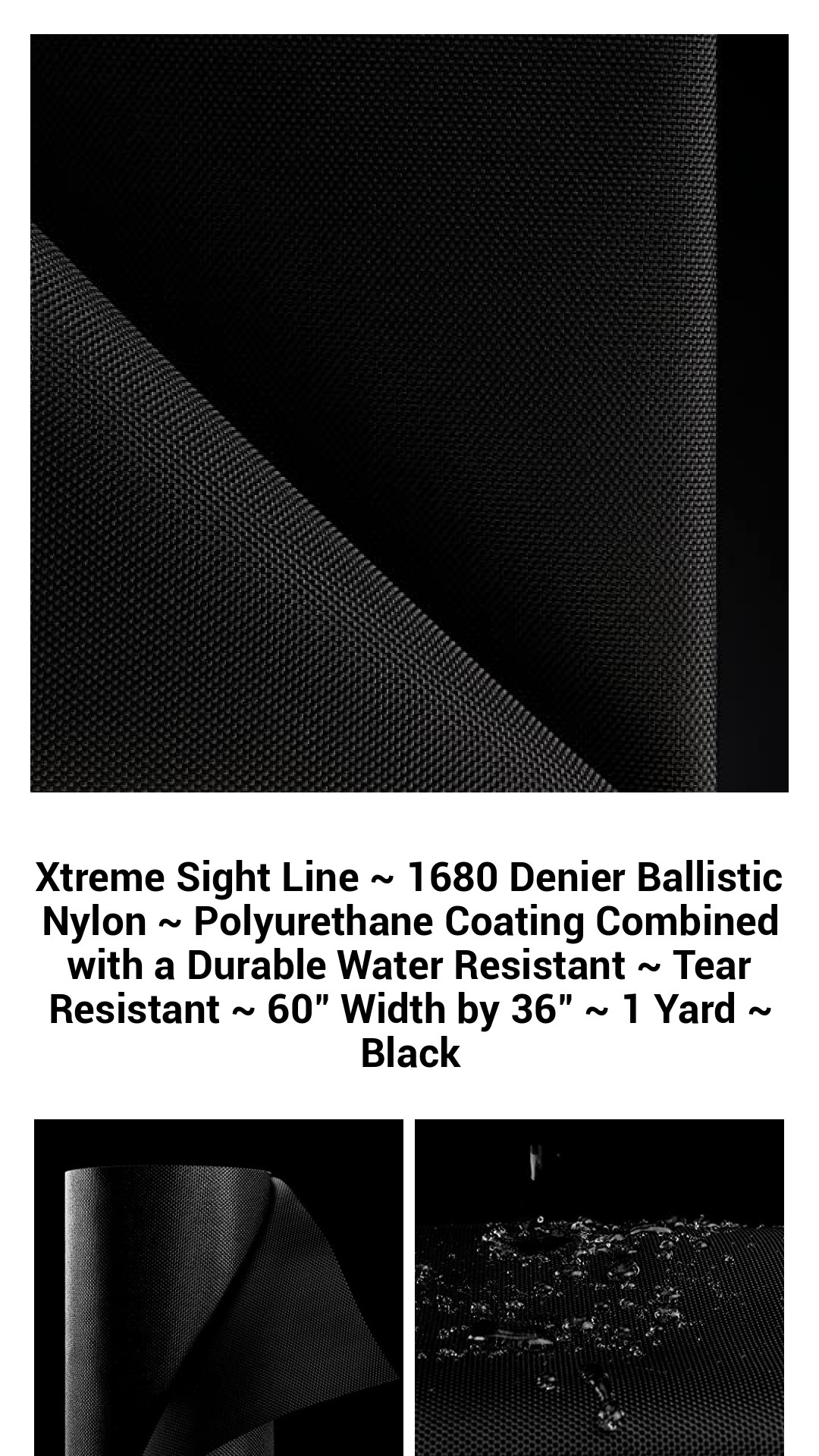 Xtreme Sight Line 1680D Ballistic Nylon Fabric - Heavy-Duty, Water-Resistant & Tear-Resistant Material - 1 Yard Cut, 60" Wide, Durable Black