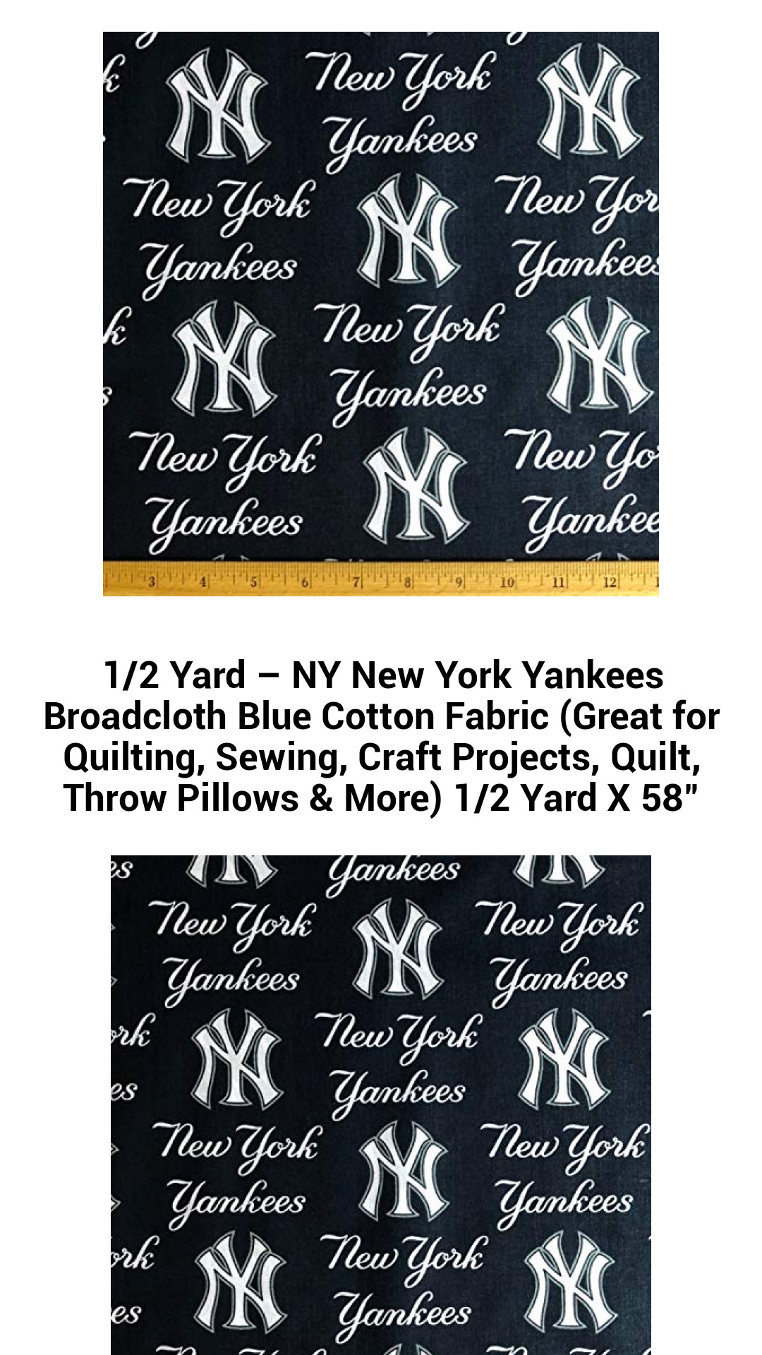 1/2 Yard – NY New York Yankees Broadcloth Blue Cotton Fabric (Great for Quilting, Sewing, Craft Projects, Quilt, Throw Pillows & More) 1/2 Yard X 58" 1/2 Yard – NY New York Yankees Broadcloth Blue Cotton Fabric (Great for Quilting, Sewing, Craft Projects, Quilt, Throw Pillows & More) 1/2 Yard X 58"