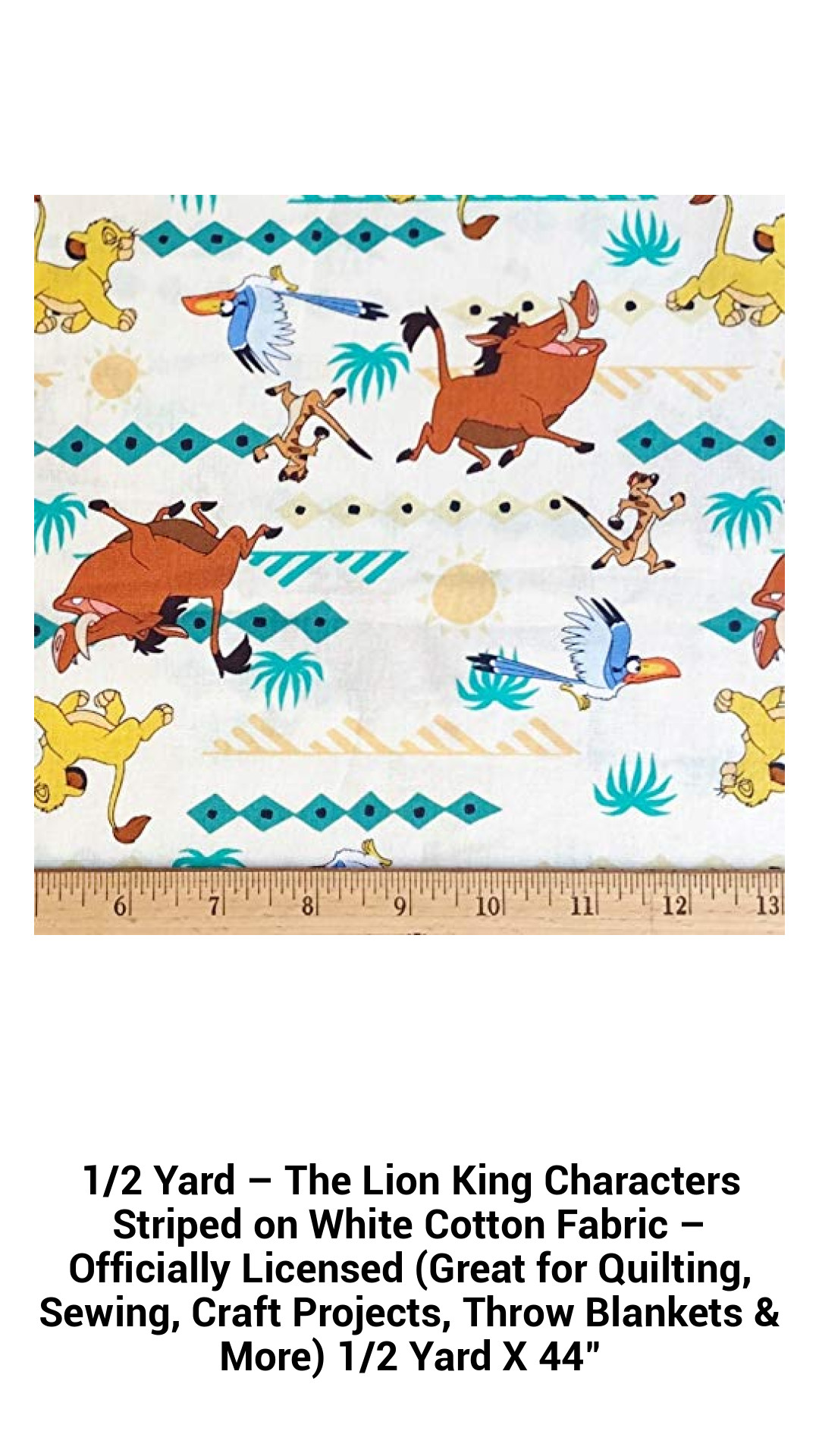 The Lion King Striped Cotton Fabric - 1/2 Yard of Officially Licensed Disney Fabric for Quilting, Sewing, and Crafting Adventures