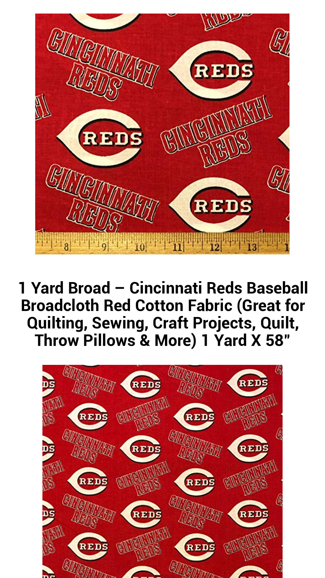 Cincinnati Reds Baseball Broadcloth Fabric - 1 Yard of Vibrant Red Cotton for Quilting, Sewing, and Creative Crafts