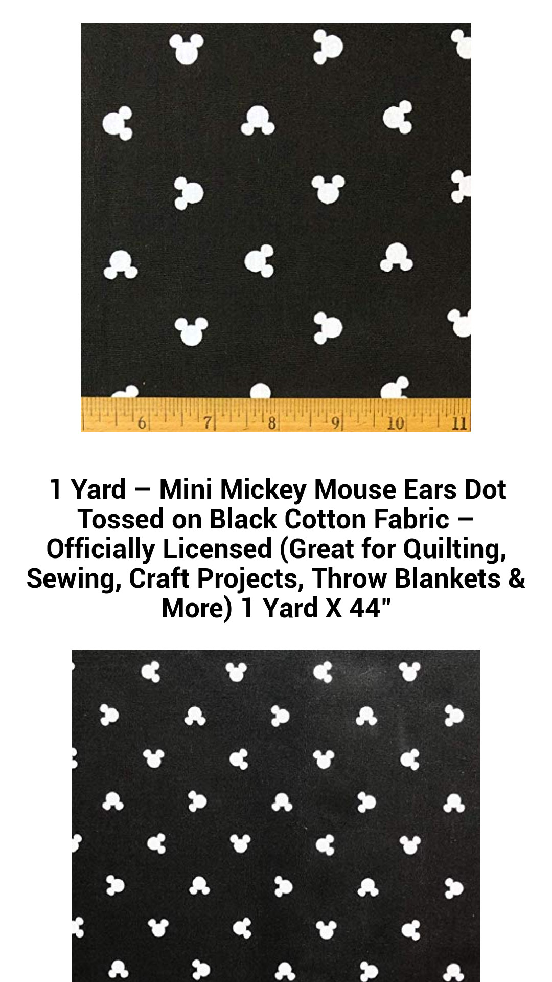 Mini Mickey Mouse Ears Black Cotton Fabric - 1 Yard of Fun for Quilting, Sewing, and Crafting Projects