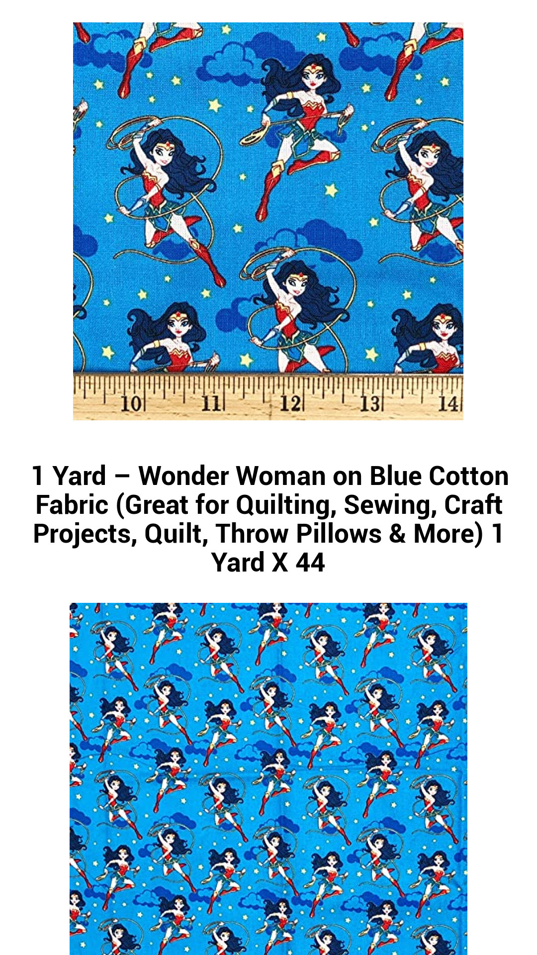 Wonder Woman Blue Cotton Fabric - 1 Yard for Quilting, Sewing, and Creative Projects