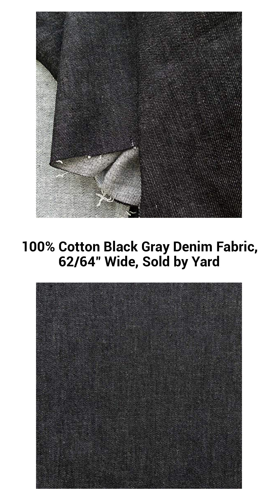 100% Cotton Black Gray Denim Fabric, 62/64" Wide, Sold by Yard 100% Cotton Black Gray Denim Fabric, 62/64" Wide, Sold by Yard