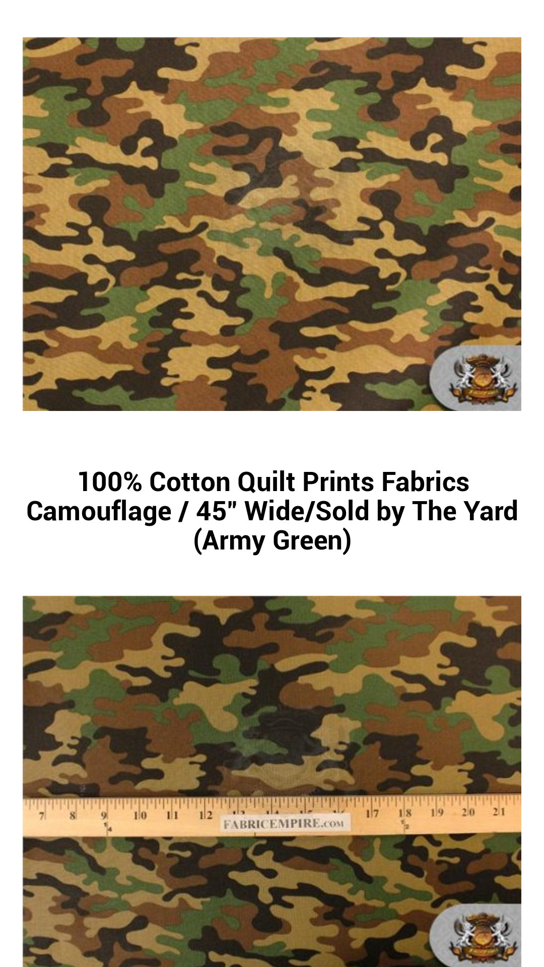 100% Cotton Quilt Prints Fabrics Camouflage / 45" Wide/Sold by The Yard (Army Green) 100% Cotton Quilt Prints Fabrics Camouflage / 45" Wide/Sold by The Yard (Army Green)