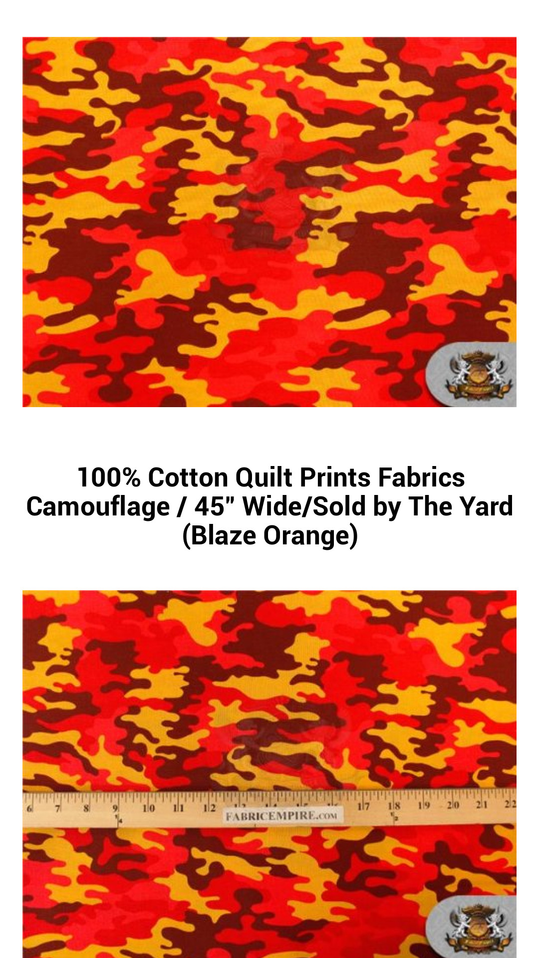 Blaze Orange 100% Cotton Camouflage Quilt Fabric - Versatile 45" Wide Material Sold by the Yard for Crafts and Costumes